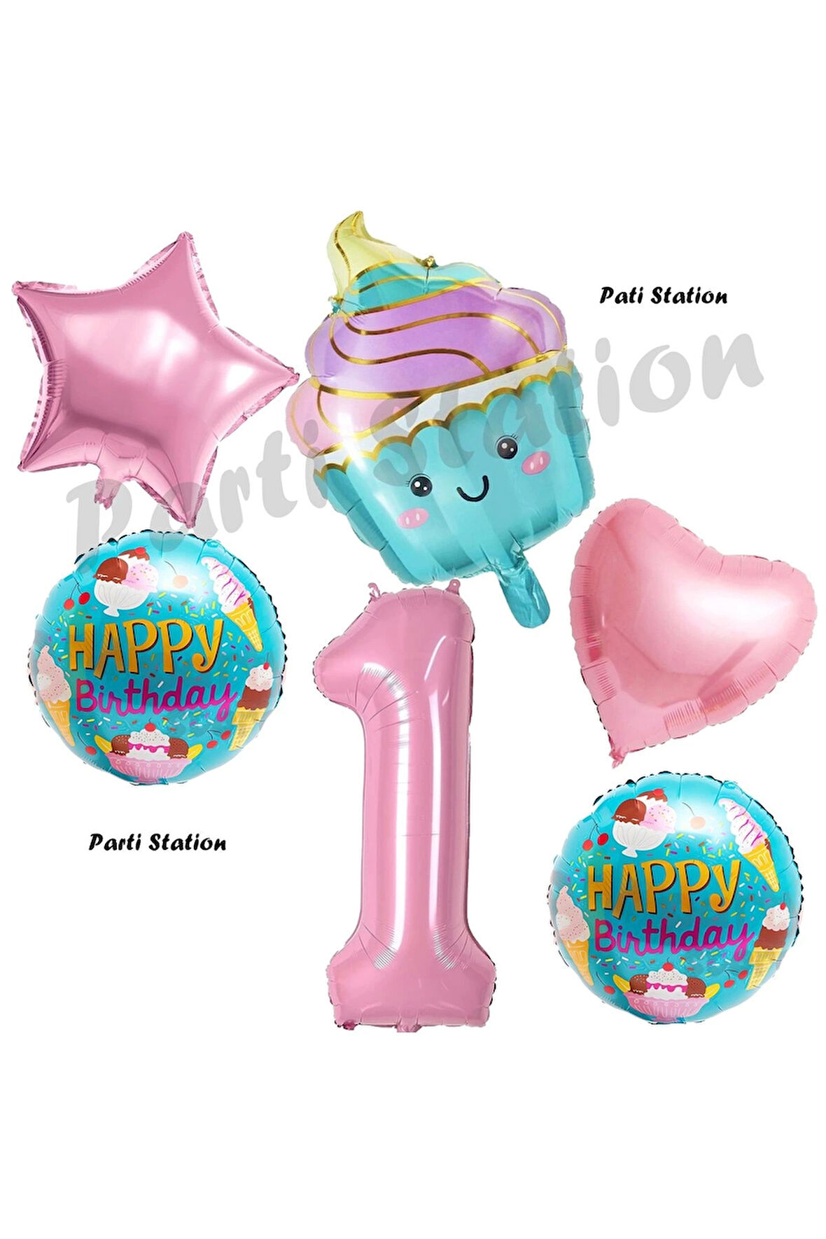 Pastane Şeker Cupcake Konsept 5 Yaş Doğum Günü Balon Set İce Cream Tema Doğum Günü Balon