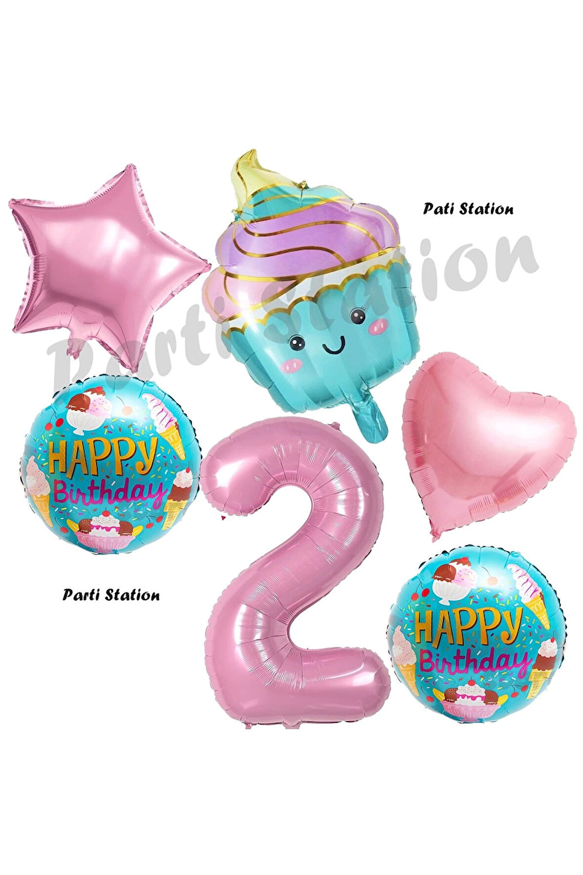 Pastane Şeker Cupcake Konsept 5 Yaş Doğum Günü Balon Set İce Cream Tema Doğum Günü Balon