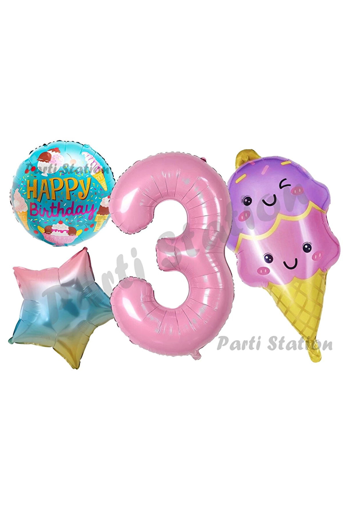 Pastane Dondurma Konsept 5 Yaş Doğum Günü Balon Set İce Cream Şeker Tema Doğum Günü Balon