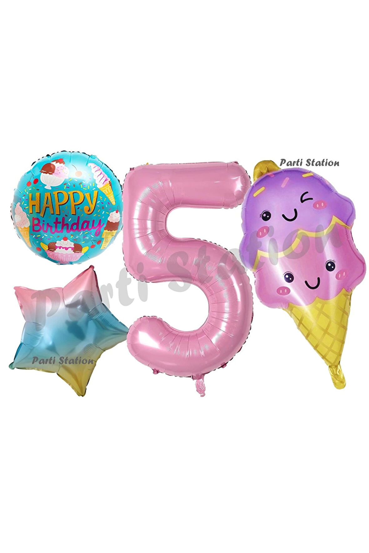 Pastane Dondurma Konsept 5 Yaş Doğum Günü Balon Set İce Cream Şeker Tema Doğum Günü Balon
