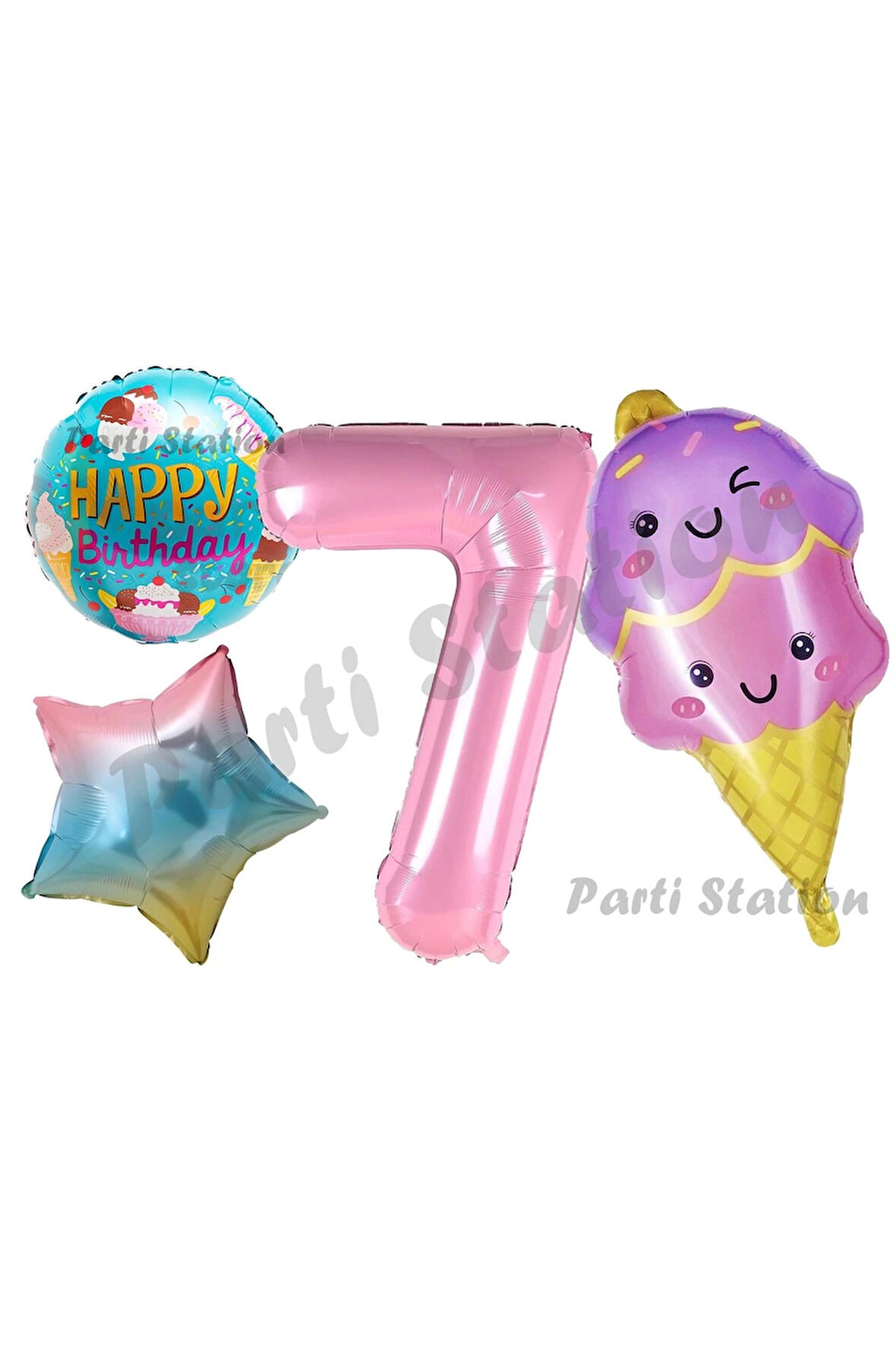 Pastane Dondurma Konsept 5 Yaş Doğum Günü Balon Set İce Cream Şeker Tema Doğum Günü Balon