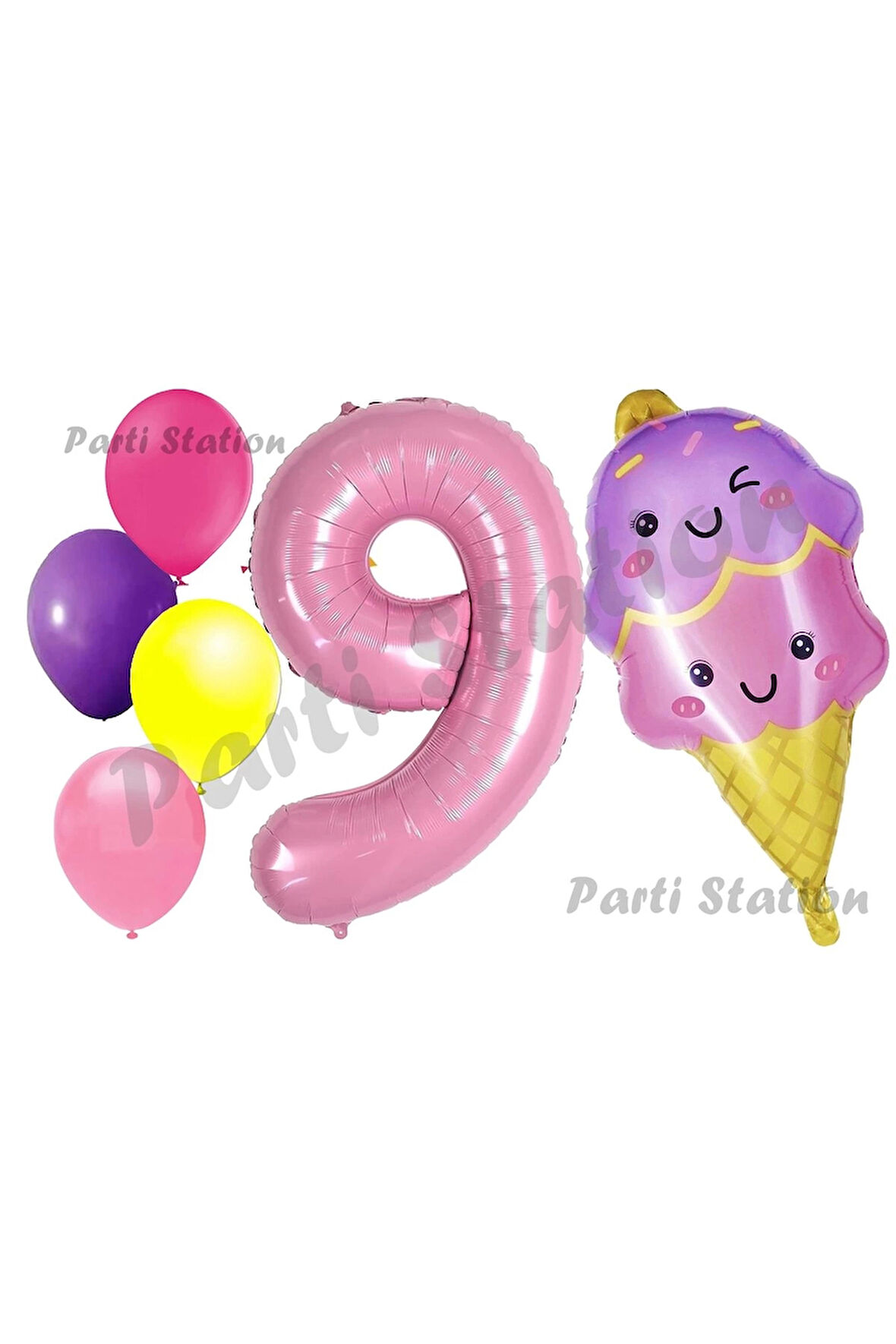 Pastane Dondurma Konsept 9 Yaş Doğum Günü Balon Set İce Cream Tema Doğum Günü Balon