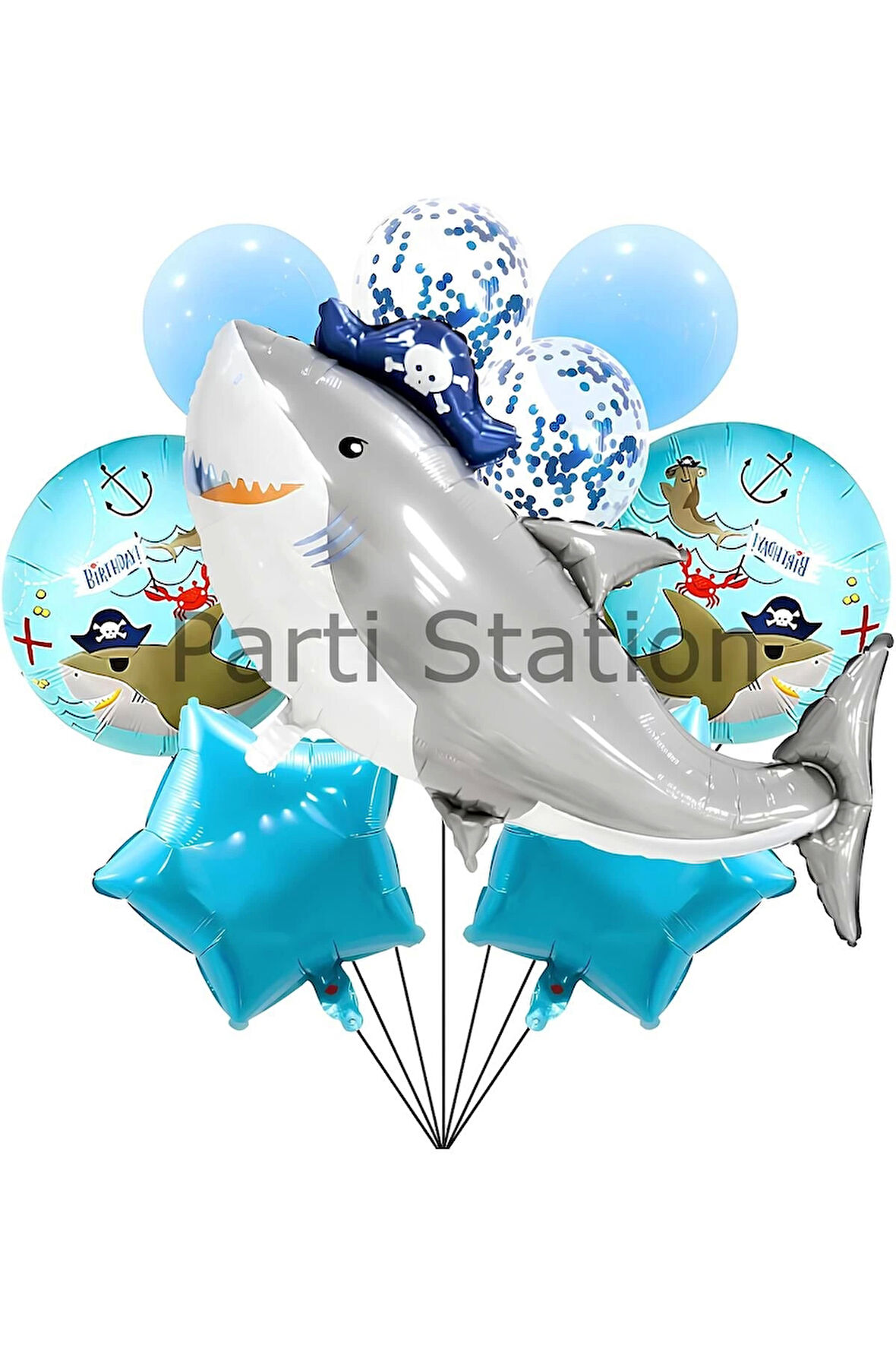 Korsan Köpek Balığı Balon Set Korsan Shark Tema Doğum Günü Folyo Balon Set