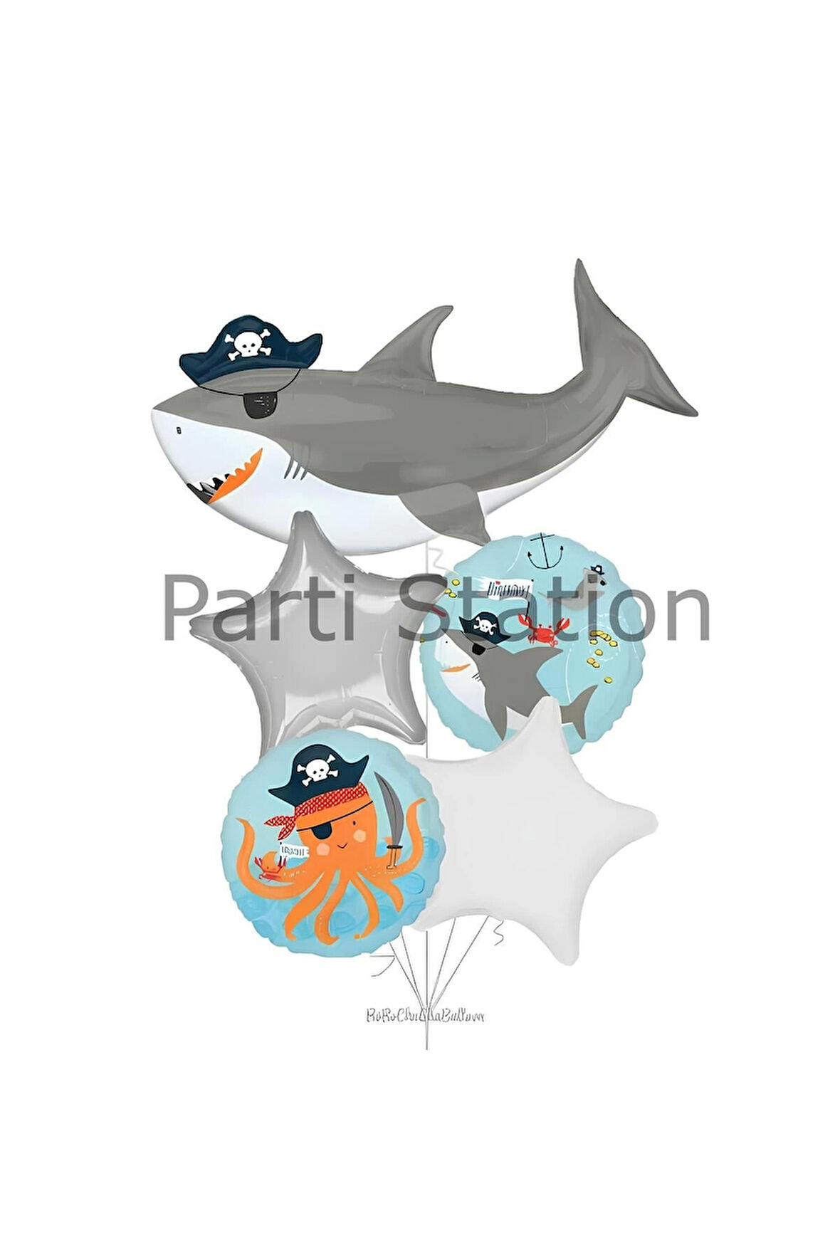 Korsan Köpek Balığı Balon Set Pirate Shark Tema Doğum Günü Folyo Balon Set
