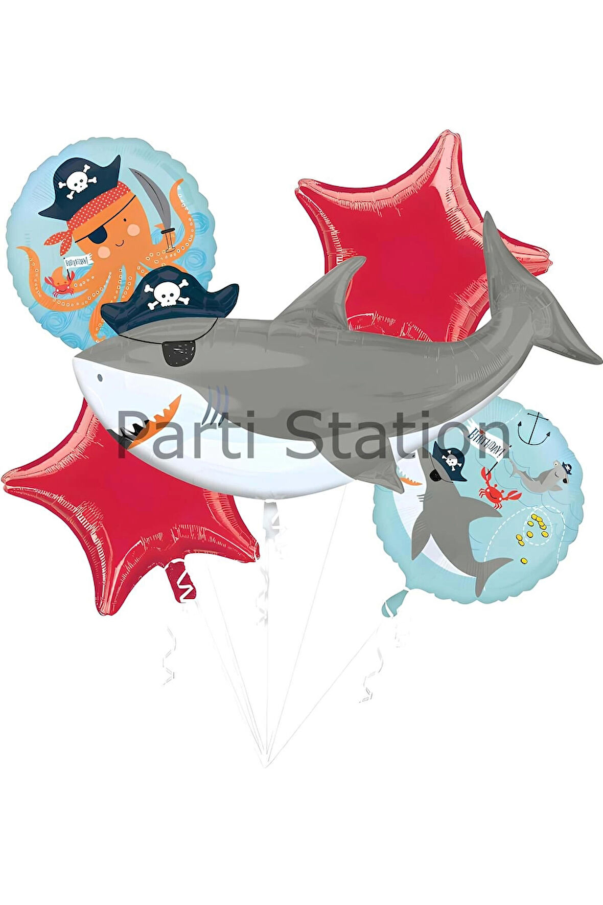 Korsan Köpek Balığı Balon Set Pirate Shark Tema Doğum Günü Balon Set