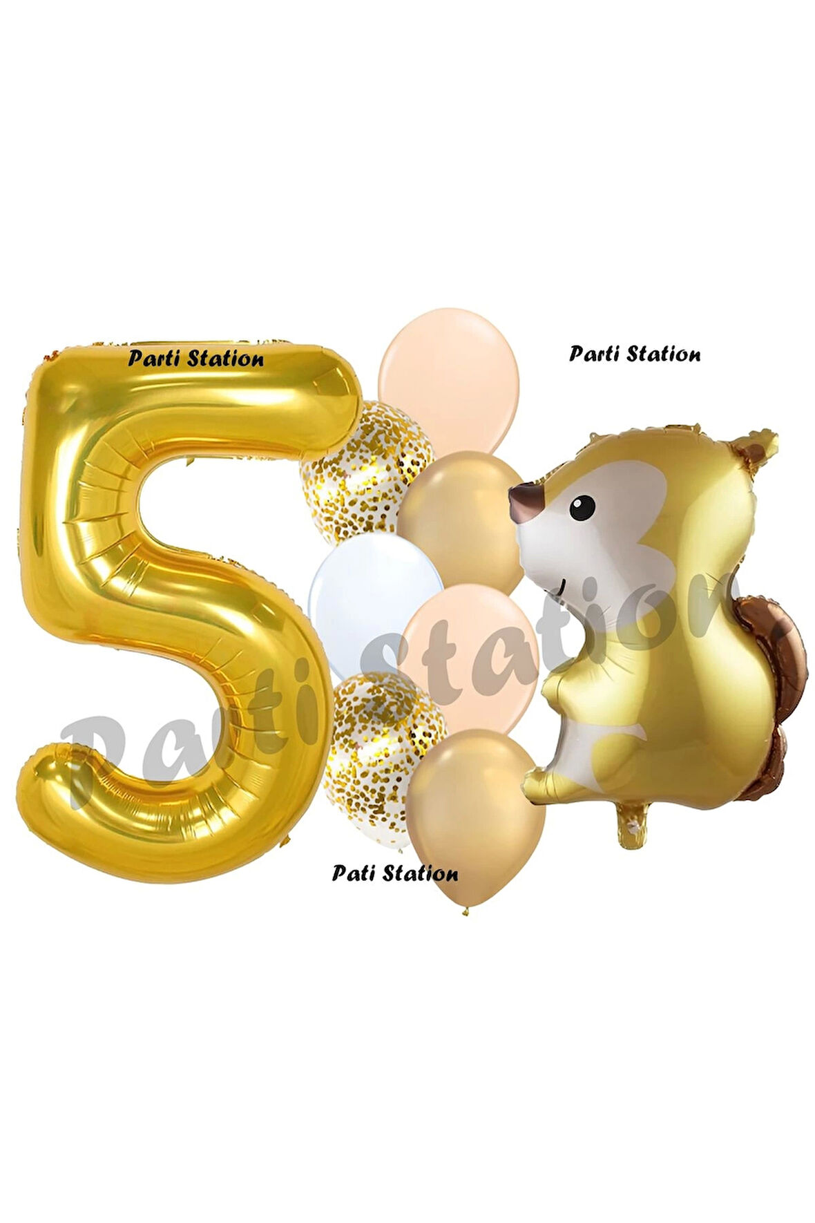 Woodland Sincap Balon 6 Yaş Balon Set Sincap Balon ve Gold Rakam Balon Demeti Doğum Günü Seti