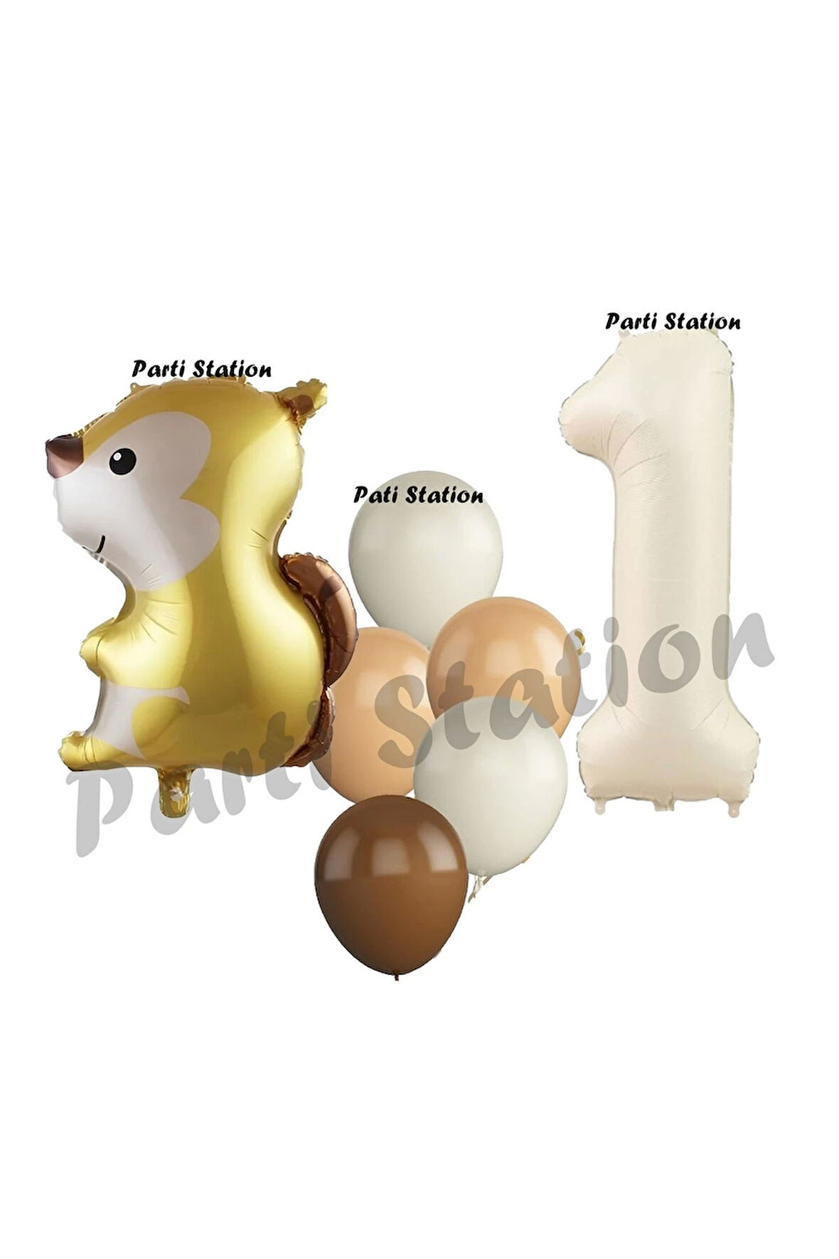 Woodland Sincap Balon 2 Yaş Balon Set Sincap Balon ve Krem Rakam Balon Demeti Doğum Günü Seti