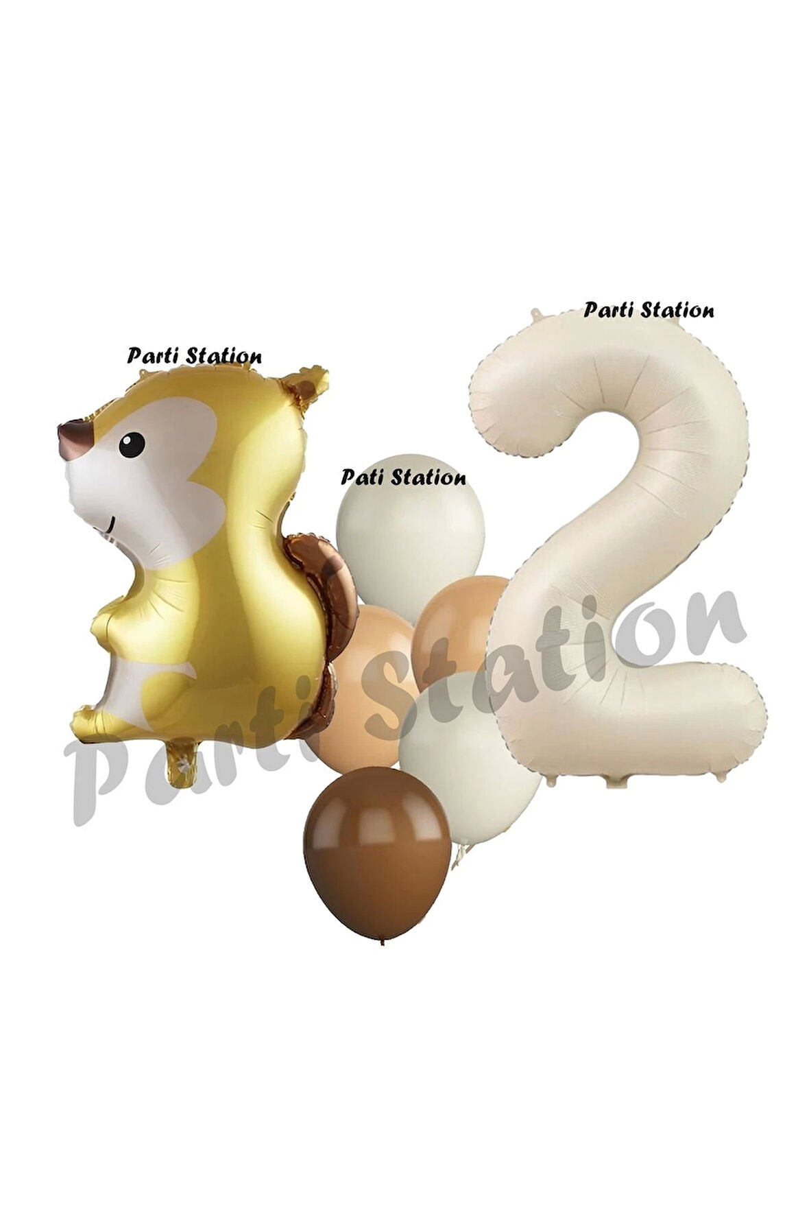 Woodland Sincap Balon 2 Yaş Balon Set Sincap Balon ve Krem Rakam Balon Demeti Doğum Günü Seti