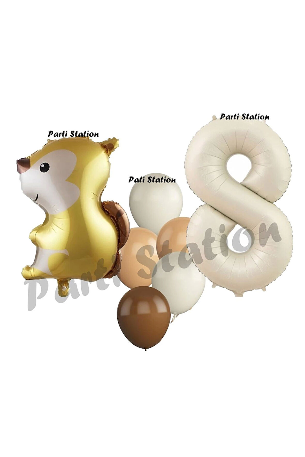 Woodland Sincap Balon 2 Yaş Balon Set Sincap Balon ve Krem Rakam Balon Demeti Doğum Günü Seti