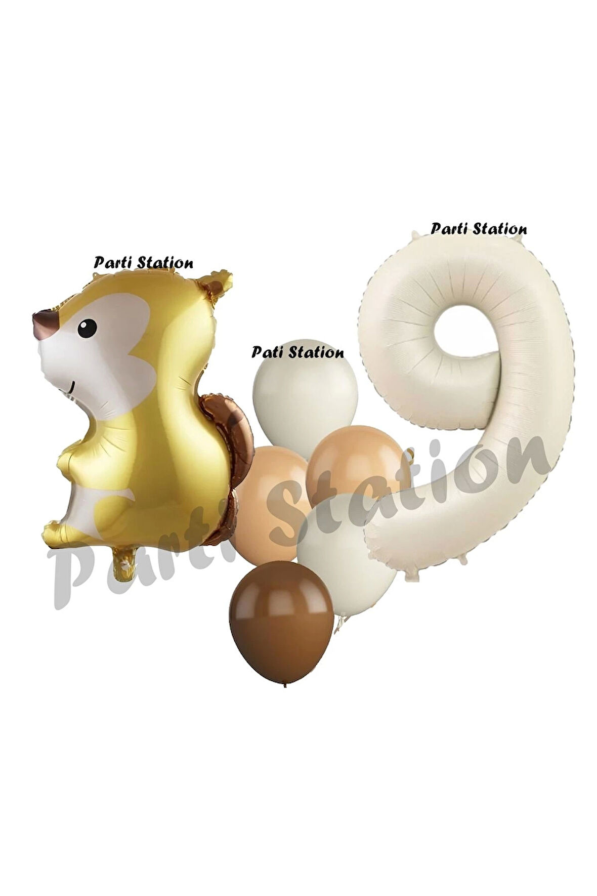 Woodland Sincap Balon 2 Yaş Balon Set Sincap Balon ve Krem Rakam Balon Demeti Doğum Günü Seti