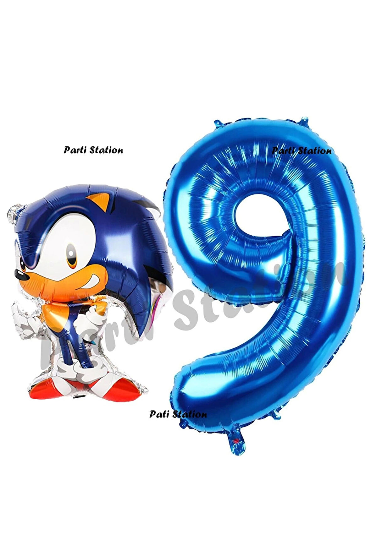 Tilki Sonic Balon 9 Yaş Doğum Günü Set Tilki Sonic Boom Konsept Balon ve Lacivert Rakam Balon