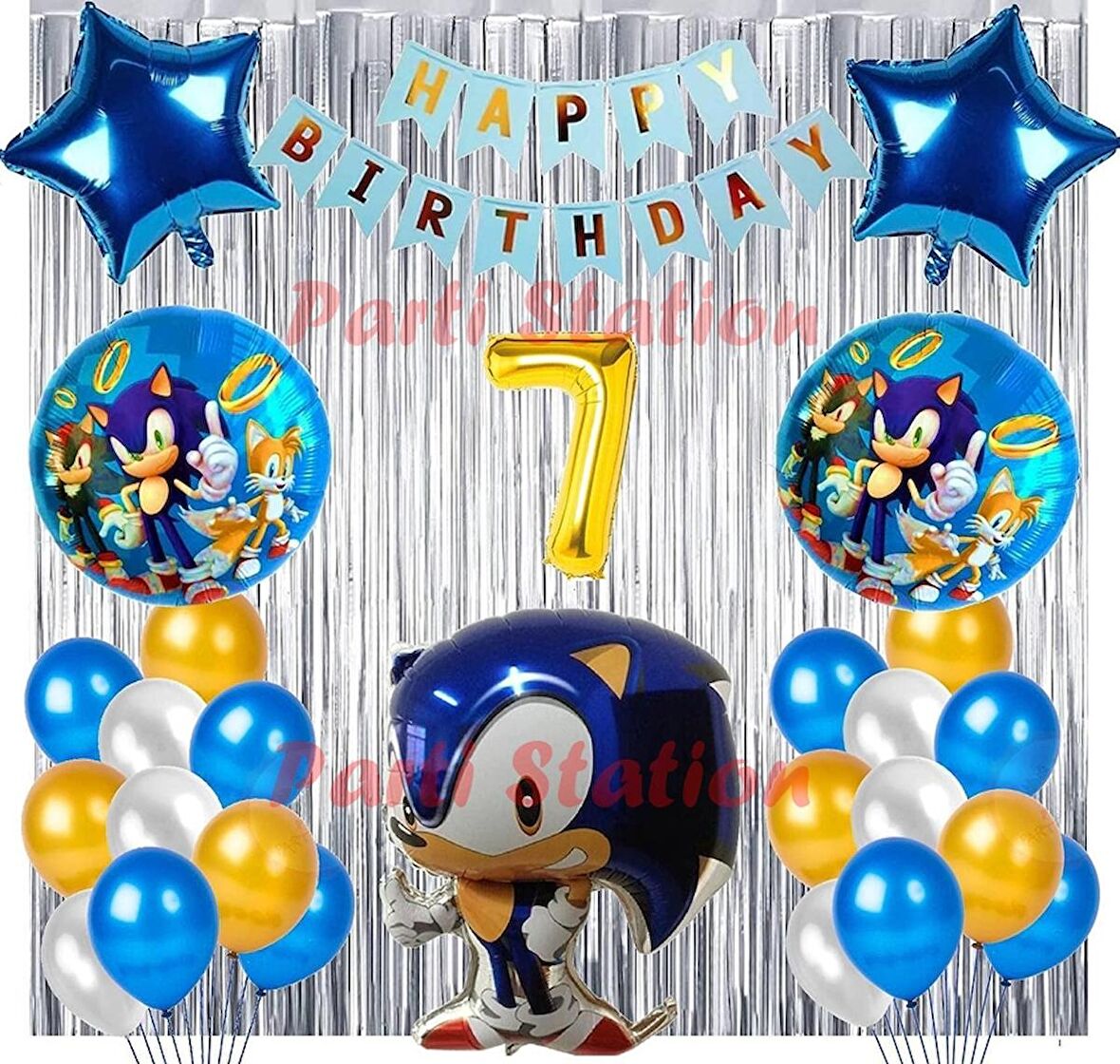 Lacivert Tilki Sonic Boom Konsept 7 Yaş Balon Set Sonic Tema Doğum Günü Arka Fon Süsleme Balonlu Set