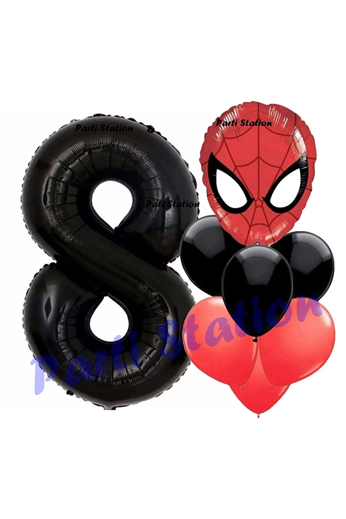Örümcek Adam 5 Yaş Balon ve Siyah Rakam Balon Doğum Günü Parti Set Spiderman Siyah Balon set