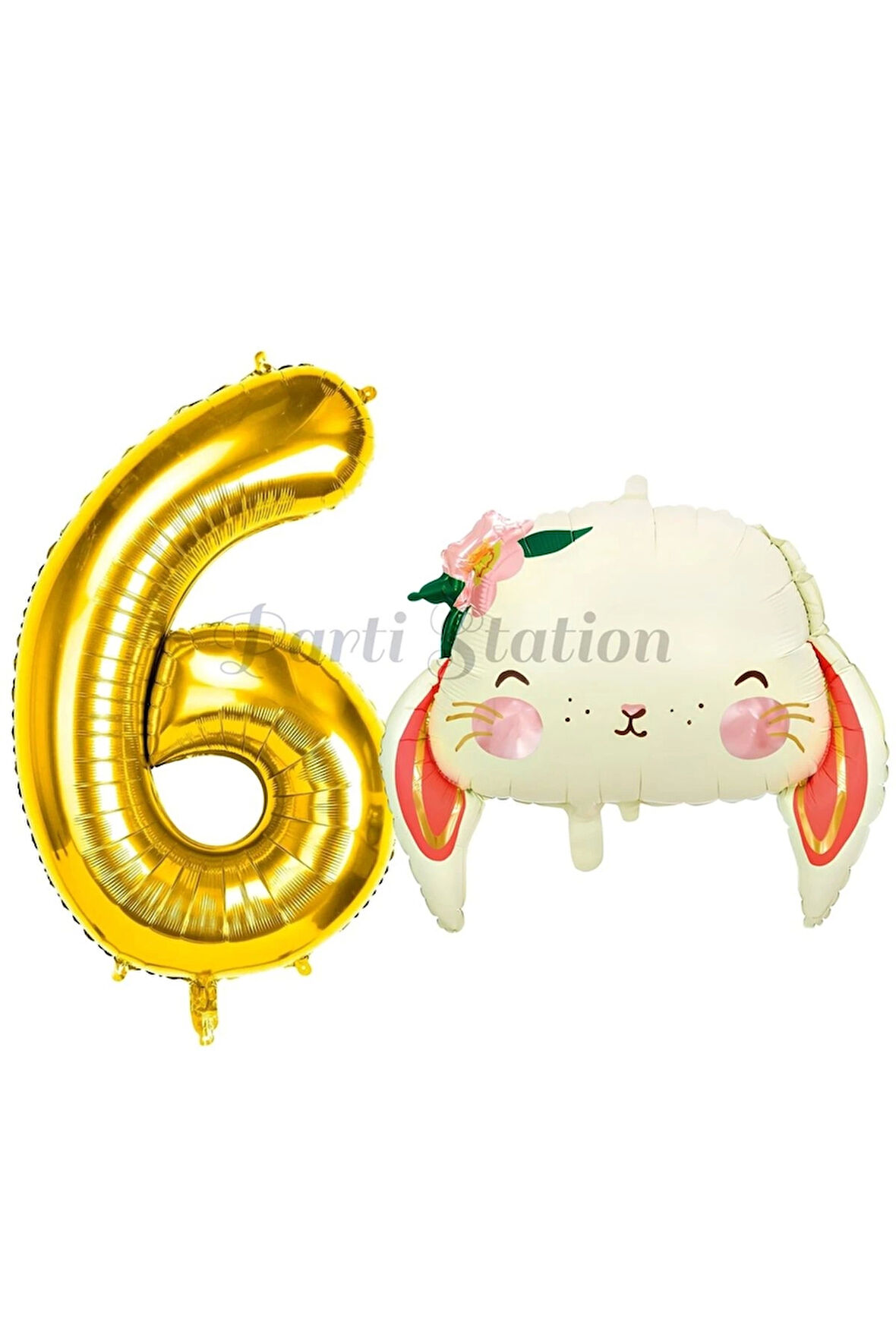 Sevimli Tavşan 4 Yaş Balon Set Woodland Hayvanlar Konsept Tavşan Balon ve Gold Renk Rakam Balon