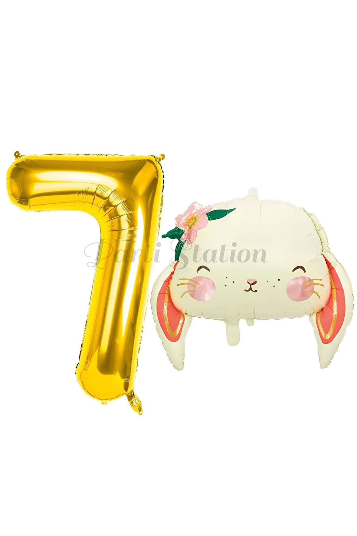 Sevimli Tavşan 4 Yaş Balon Set Woodland Hayvanlar Konsept Tavşan Balon ve Gold Renk Rakam Balon