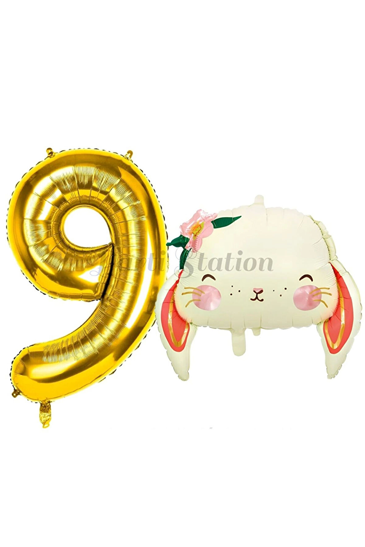 Sevimli Tavşan 4 Yaş Balon Set Woodland Hayvanlar Konsept Tavşan Balon ve Gold Renk Rakam Balon
