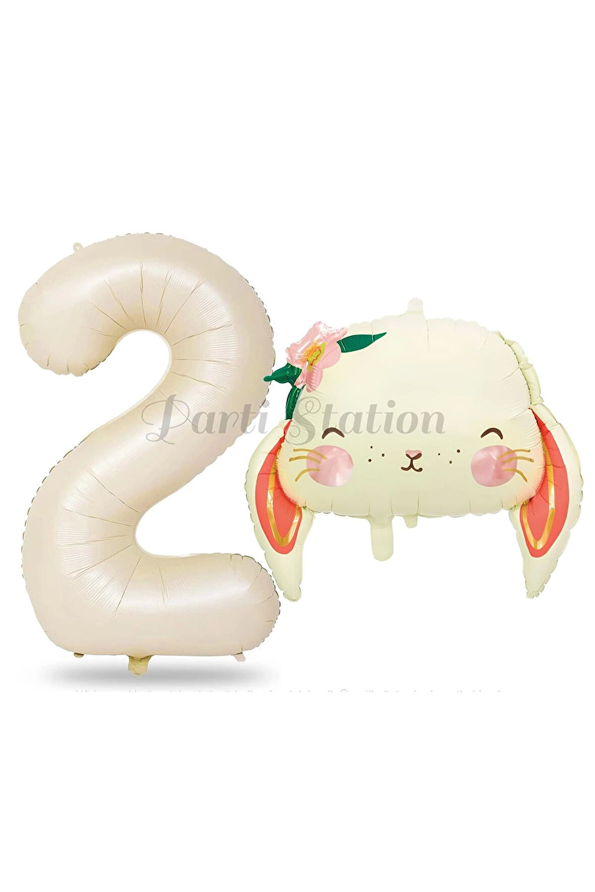 Sevimli Tavşan 7 Yaş Balon Set Woodland Hayvanlar Konsept Tavşan Balon ve Krem Renk Rakam Balon