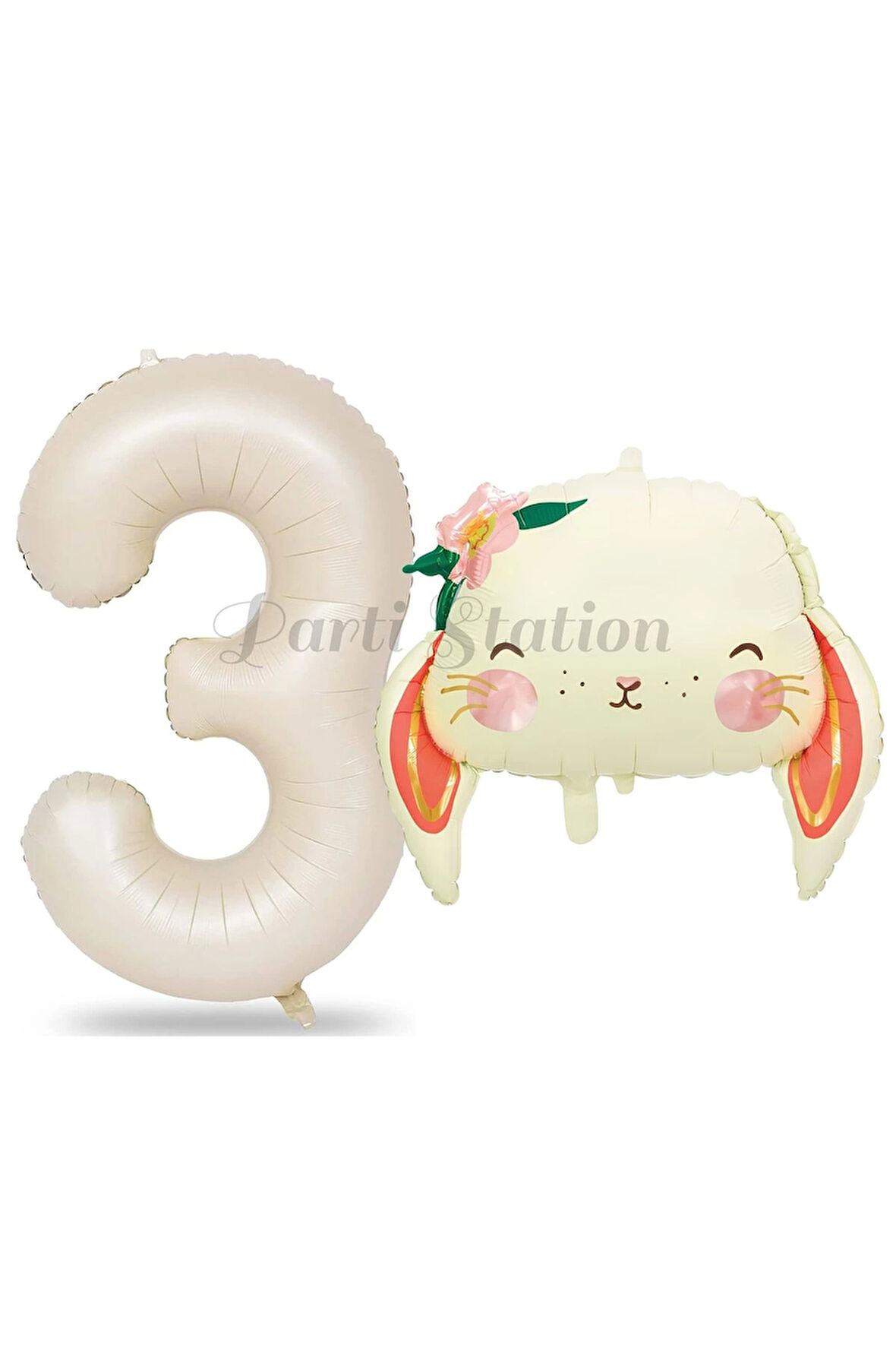 Sevimli Tavşan 7 Yaş Balon Set Woodland Hayvanlar Konsept Tavşan Balon ve Krem Renk Rakam Balon