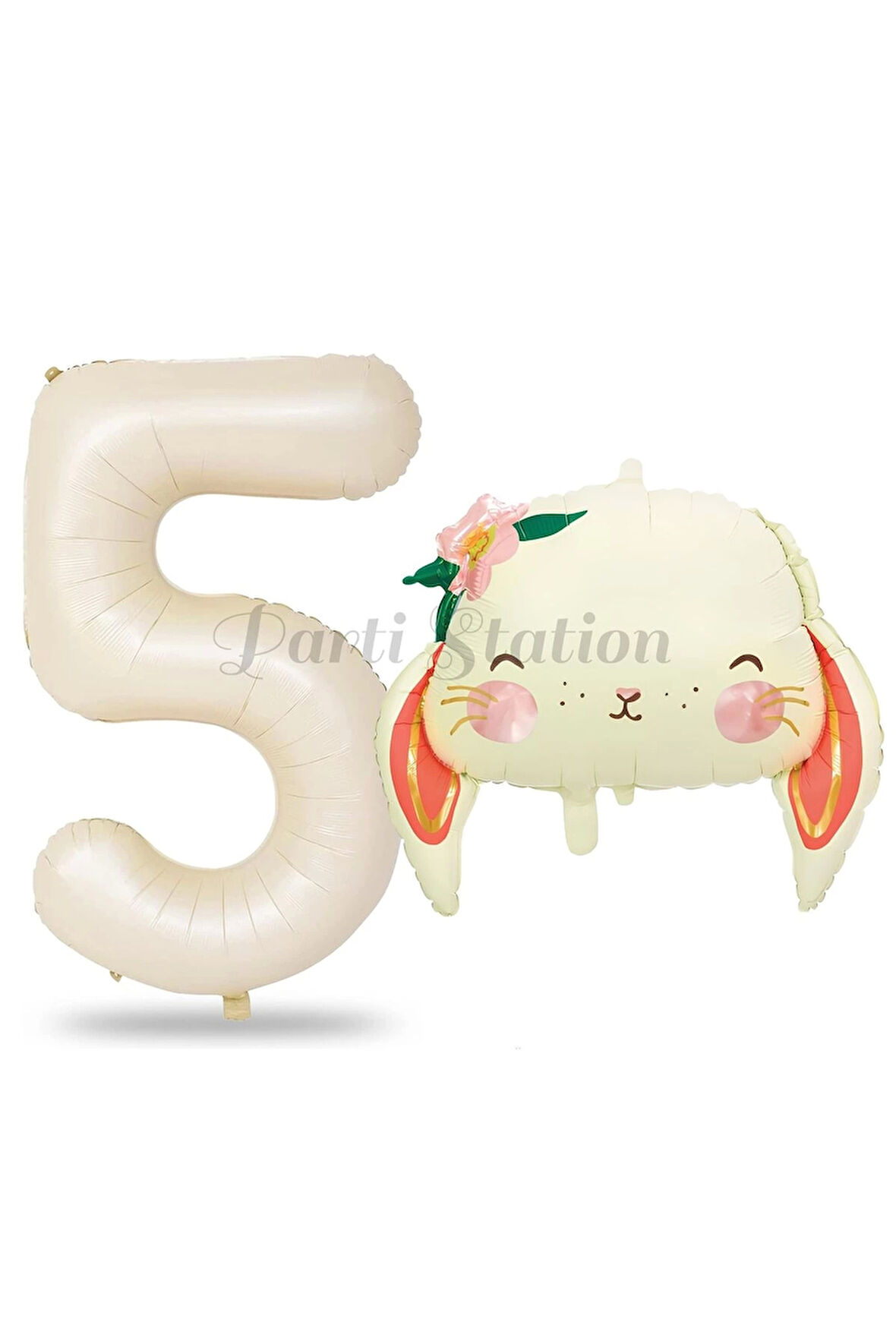 Sevimli Tavşan 7 Yaş Balon Set Woodland Hayvanlar Konsept Tavşan Balon ve Krem Renk Rakam Balon