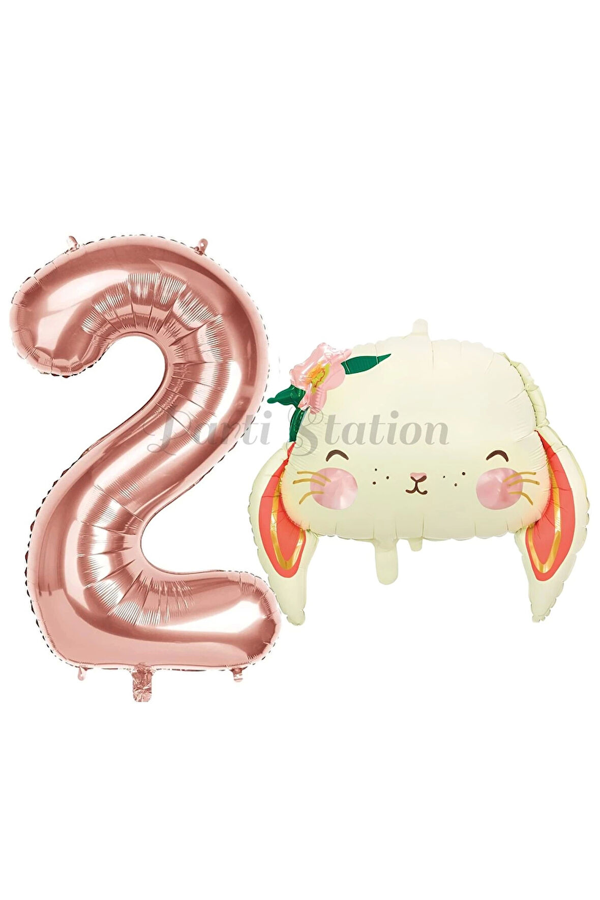 Sevimli Tavşan 1 Yaş Balon Set Woodland Hayvanlar Konsept Tavşan Balon ve Rosegold Renk Rakam Balon