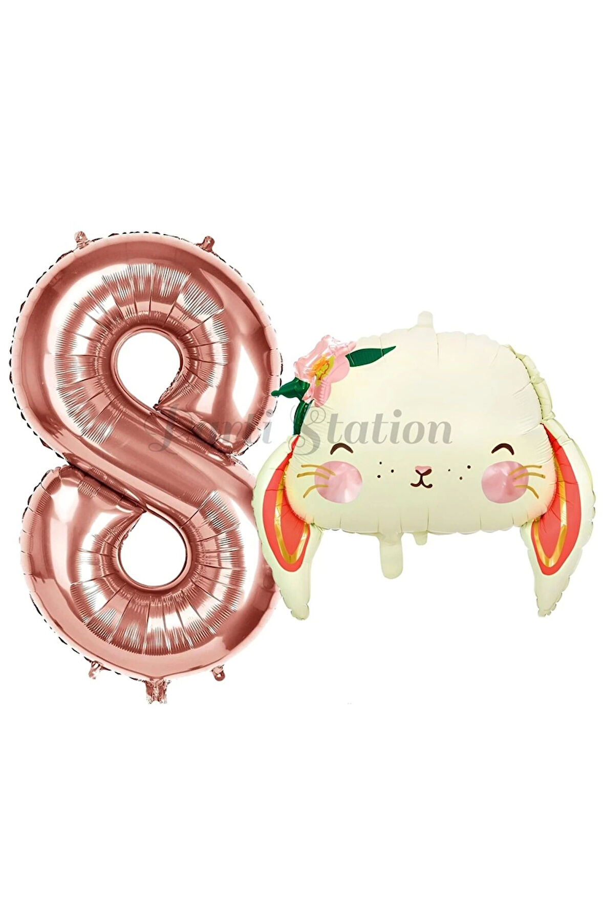 Sevimli Tavşan 1 Yaş Balon Set Woodland Hayvanlar Konsept Tavşan Balon ve Rosegold Renk Rakam Balon