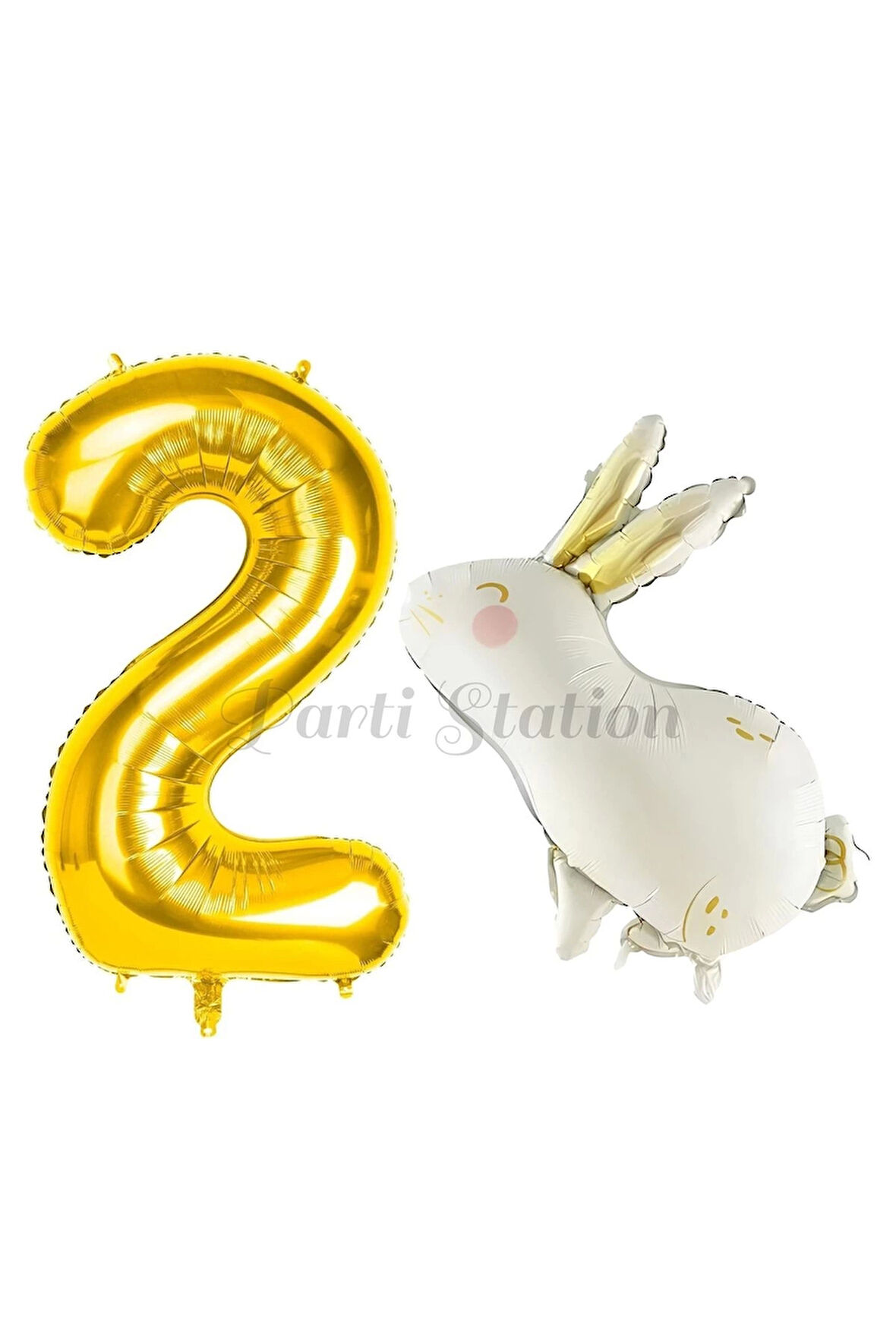 Sevimli Tavşan Rabbit 1 Yaş Balon Set Woodland Konsept Tavşan Balon ve Gold Renk Rakam Balon