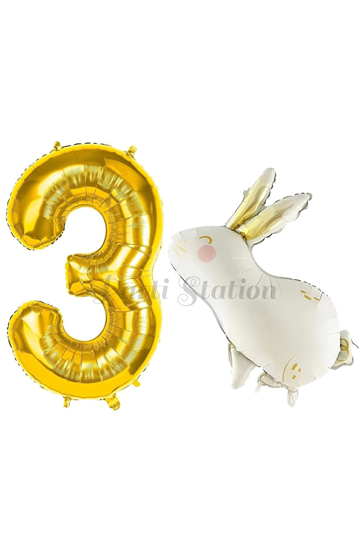 Sevimli Tavşan Rabbit 1 Yaş Balon Set Woodland Konsept Tavşan Balon ve Gold Renk Rakam Balon