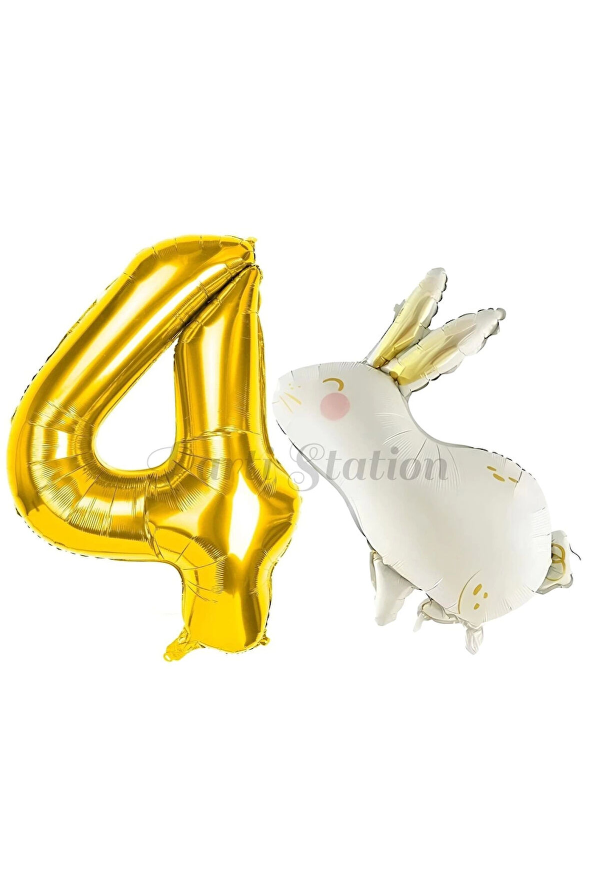Sevimli Tavşan Rabbit 1 Yaş Balon Set Woodland Konsept Tavşan Balon ve Gold Renk Rakam Balon