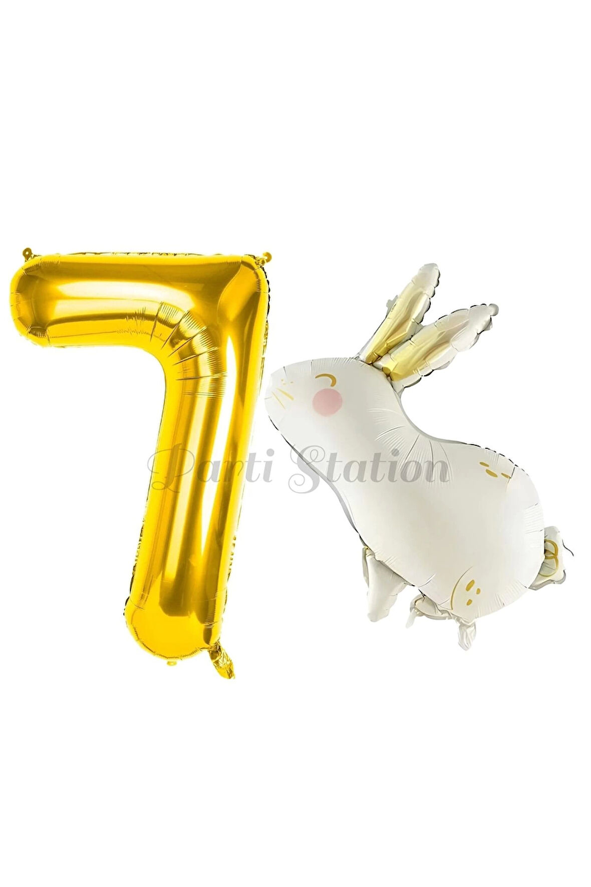 Sevimli Tavşan Rabbit 1 Yaş Balon Set Woodland Konsept Tavşan Balon ve Gold Renk Rakam Balon