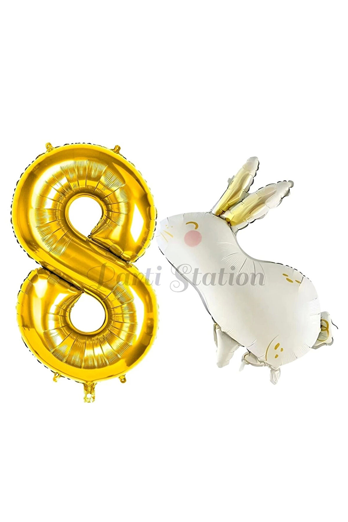 Sevimli Tavşan Rabbit 1 Yaş Balon Set Woodland Konsept Tavşan Balon ve Gold Renk Rakam Balon
