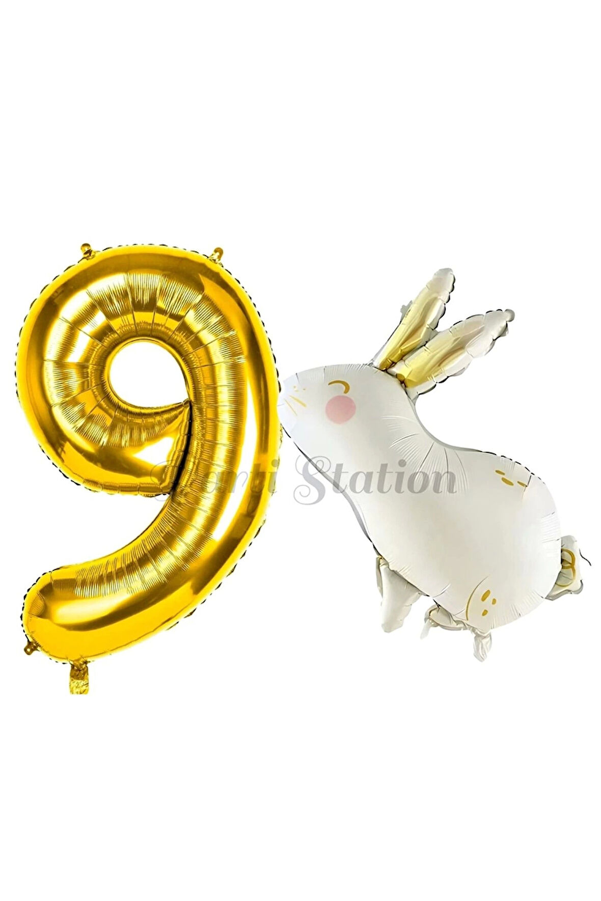 Sevimli Tavşan Rabbit 1 Yaş Balon Set Woodland Konsept Tavşan Balon ve Gold Renk Rakam Balon
