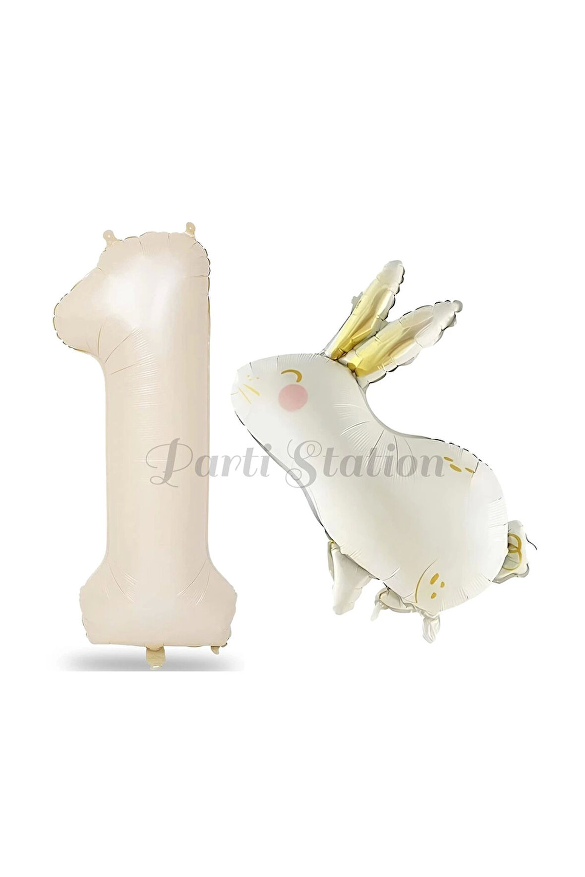 Sevimli Tavşan Rabbit 2 Yaş Balon Set Woodland Konsept Tavşan Balon ve Krem Renk Rakam Balon