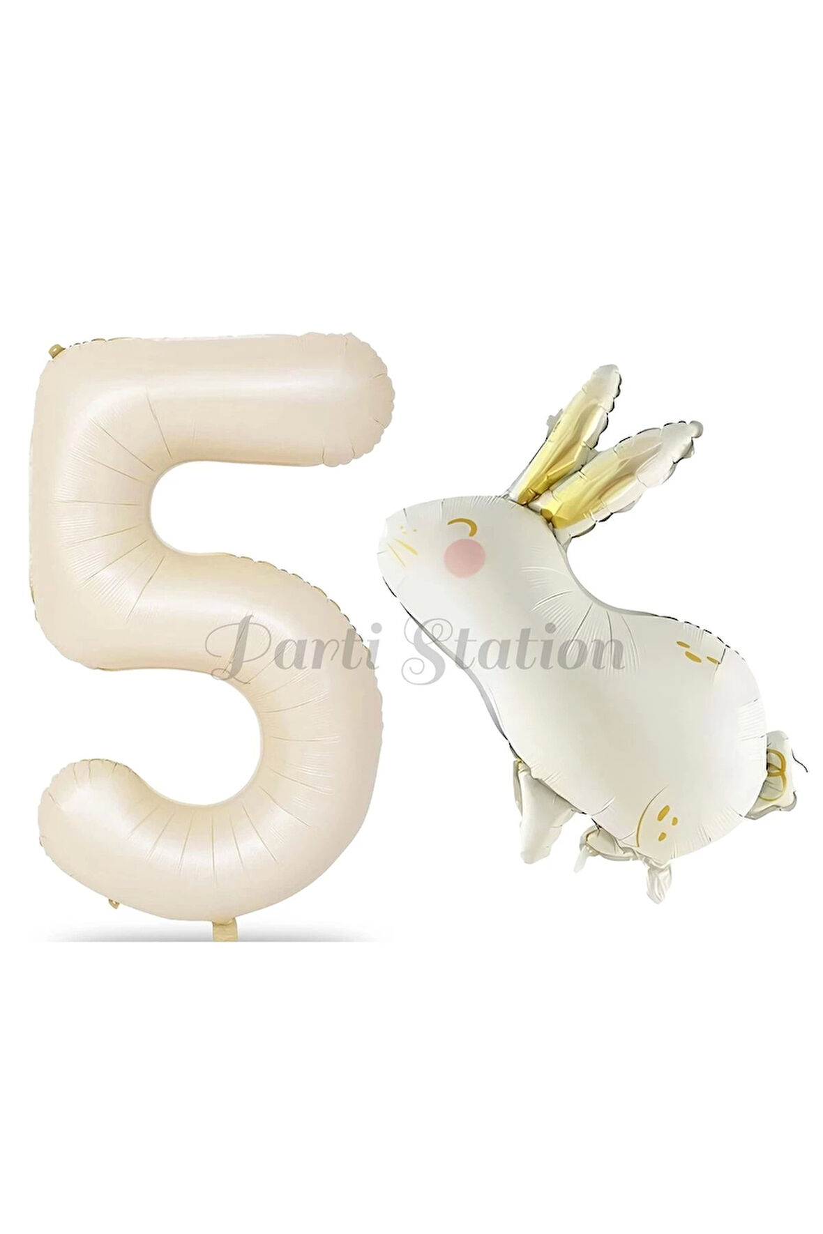 Sevimli Tavşan Rabbit 2 Yaş Balon Set Woodland Konsept Tavşan Balon ve Krem Renk Rakam Balon