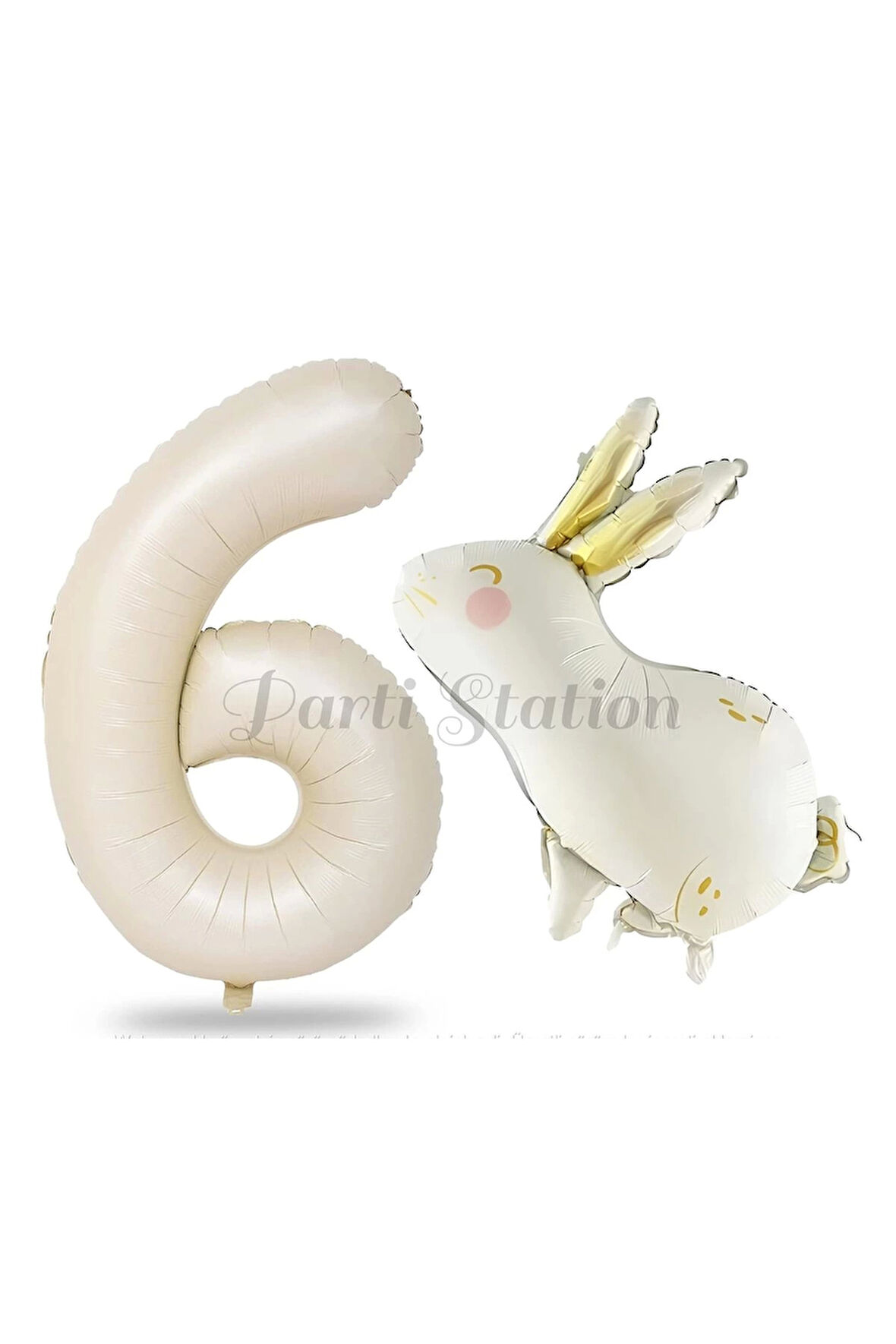 Sevimli Tavşan Rabbit 2 Yaş Balon Set Woodland Konsept Tavşan Balon ve Krem Renk Rakam Balon