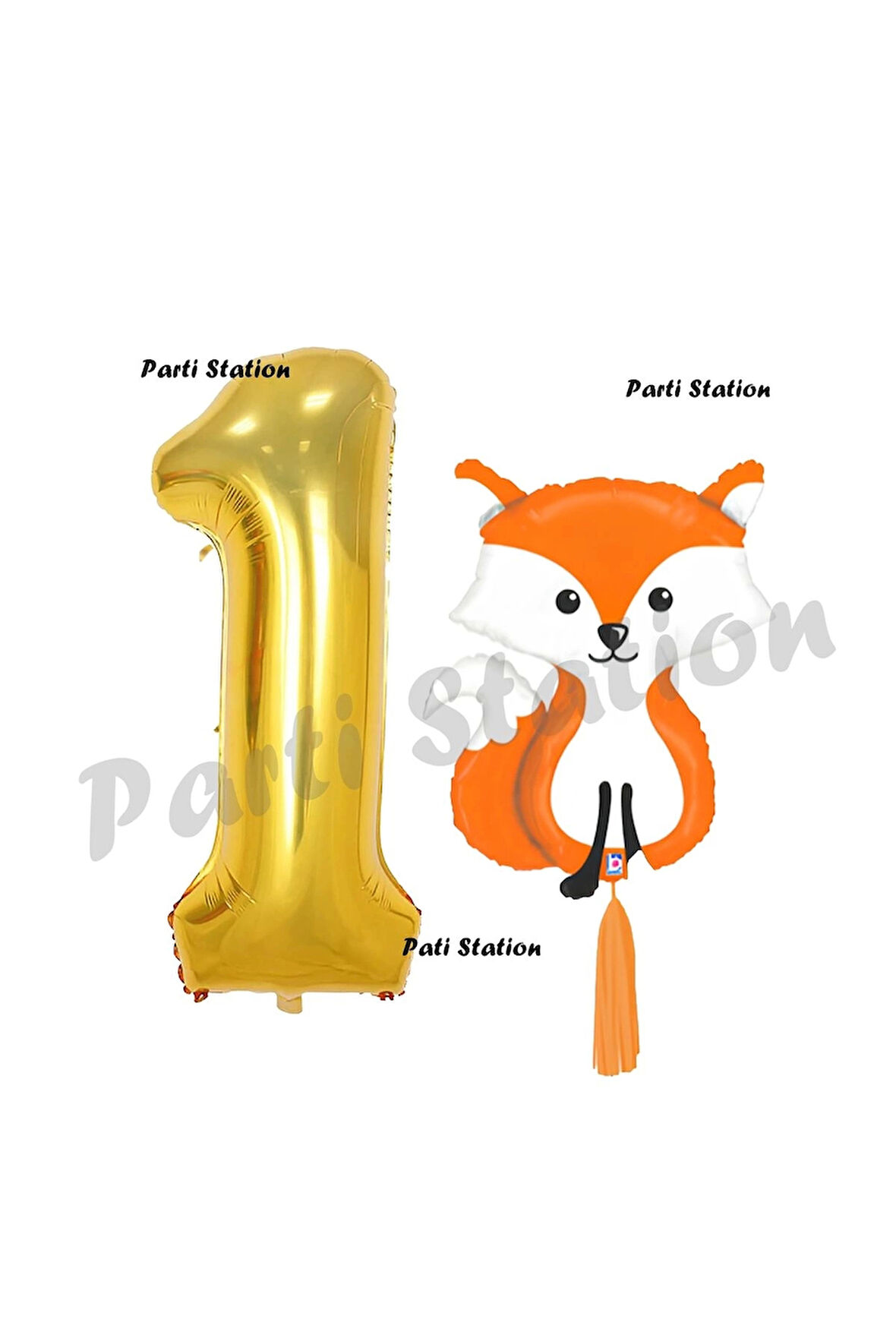 Woodland Tilki Balon 3 Yaş Balon Set Sevimli Tilki Balon ve Gold Rakam Balon Doğum Günü Seti