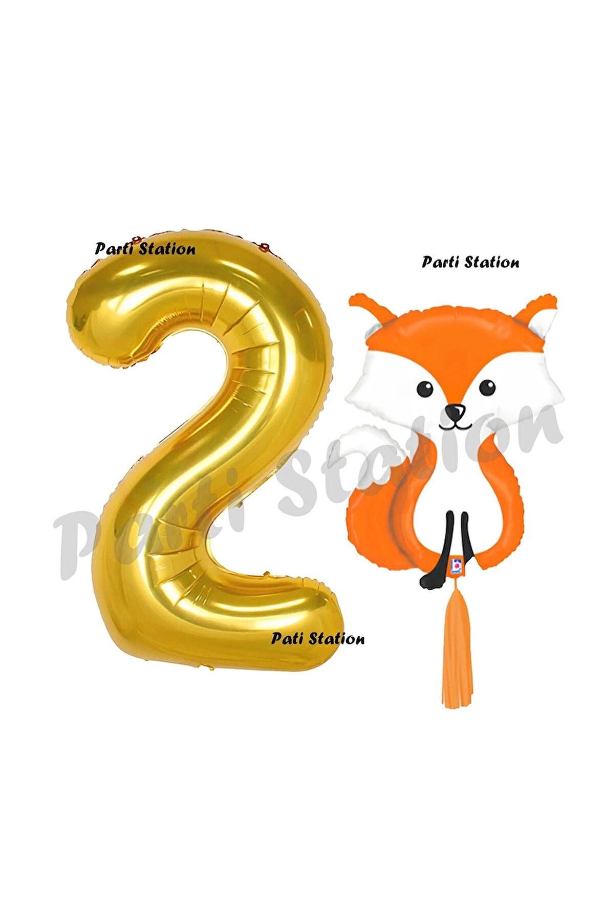 Woodland Tilki Balon 3 Yaş Balon Set Sevimli Tilki Balon ve Gold Rakam Balon Doğum Günü Seti