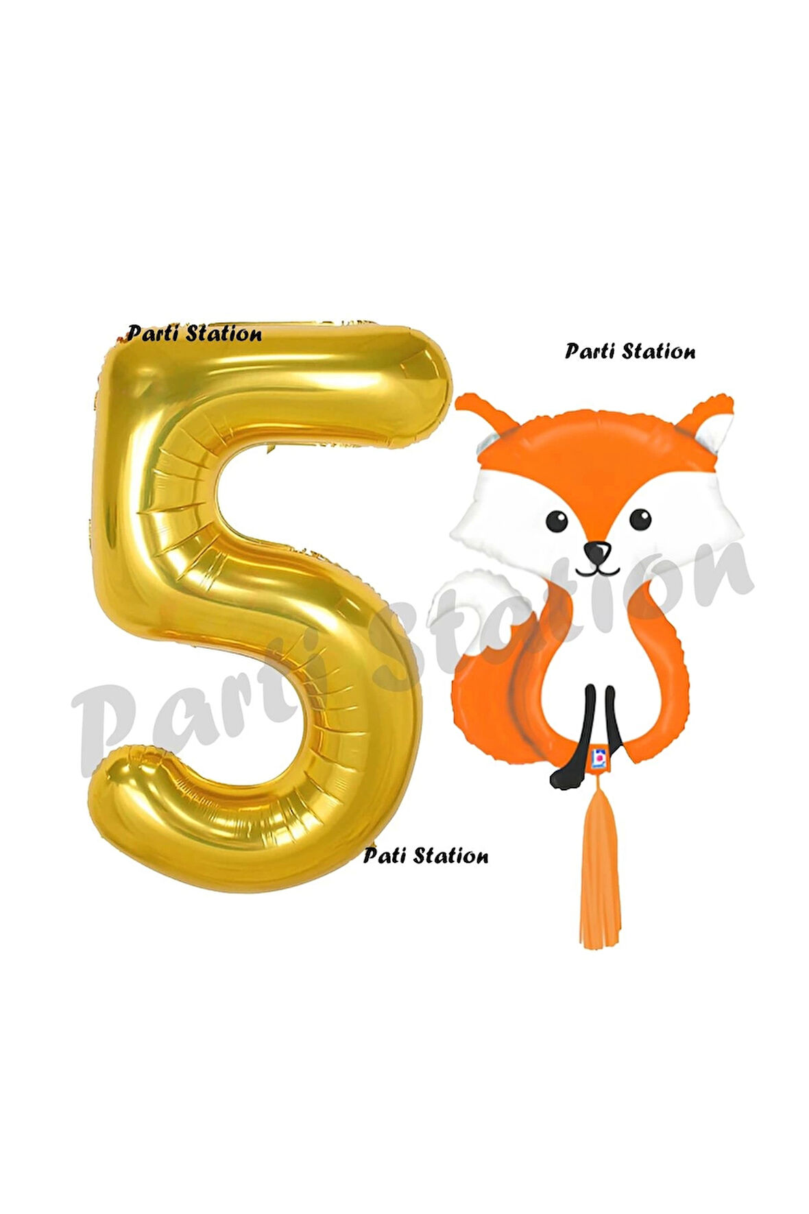 Woodland Tilki Balon 3 Yaş Balon Set Sevimli Tilki Balon ve Gold Rakam Balon Doğum Günü Seti