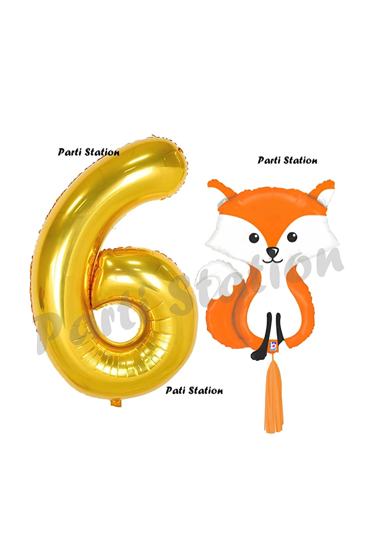 Woodland Tilki Balon 3 Yaş Balon Set Sevimli Tilki Balon ve Gold Rakam Balon Doğum Günü Seti