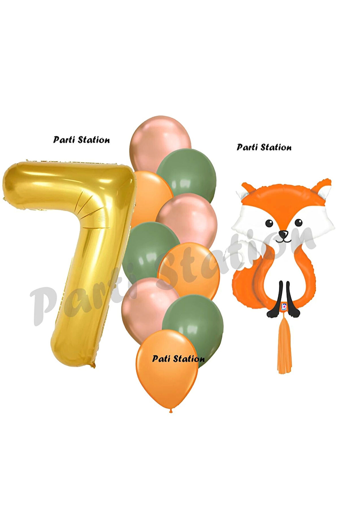 Woodland Tilki Balon 7 Yaş Balon Set Sevimli Tilki Balon ve Gold Rakam Balon Demeti Doğum Günü Seti