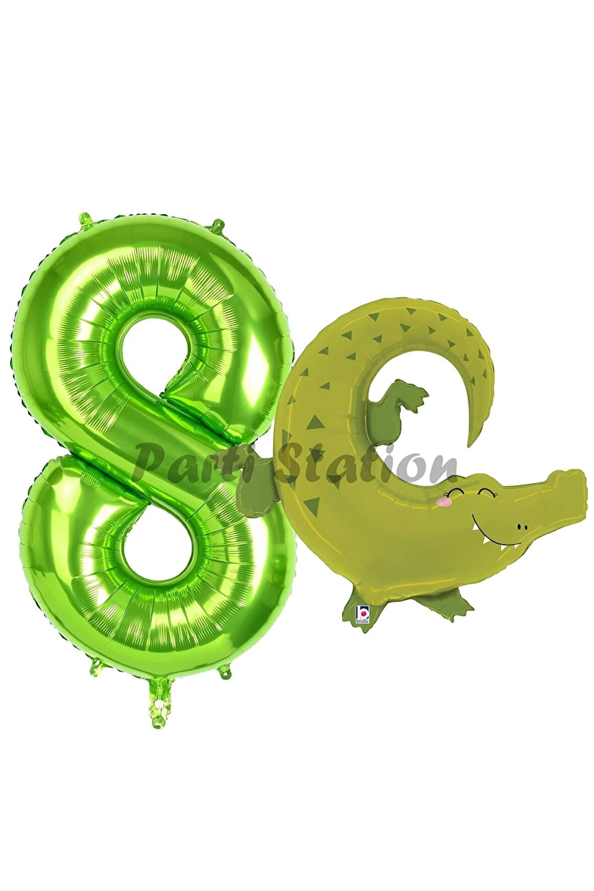Safari Timsah Balon 8 Yaş Doğum Günü Balon Set Safari Konsept Timsah Balon ve Yeşil Renk Rakam Balon