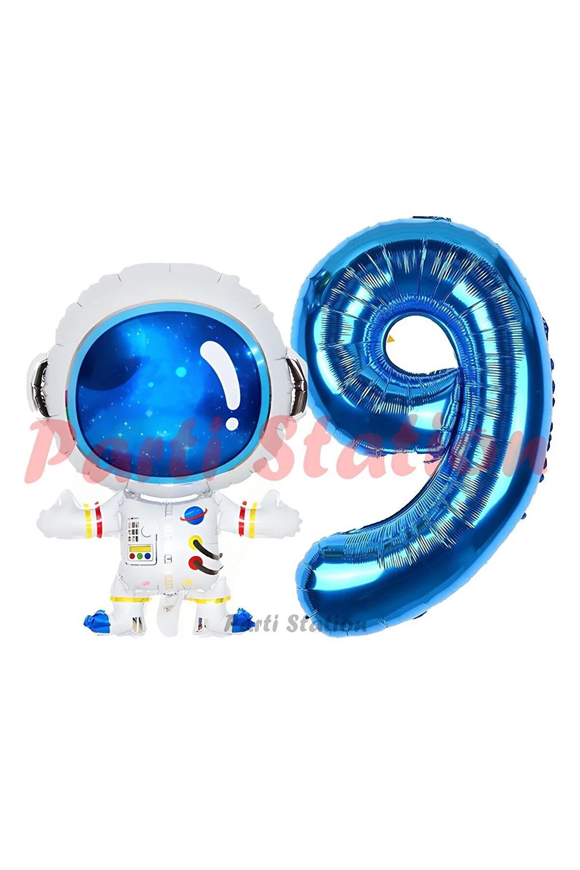 Uzay Astronot Konsept 9 Yaş Balon Set Uzay Astronot ve Lacivert Rakam Balon Doğum Günü Balon Set