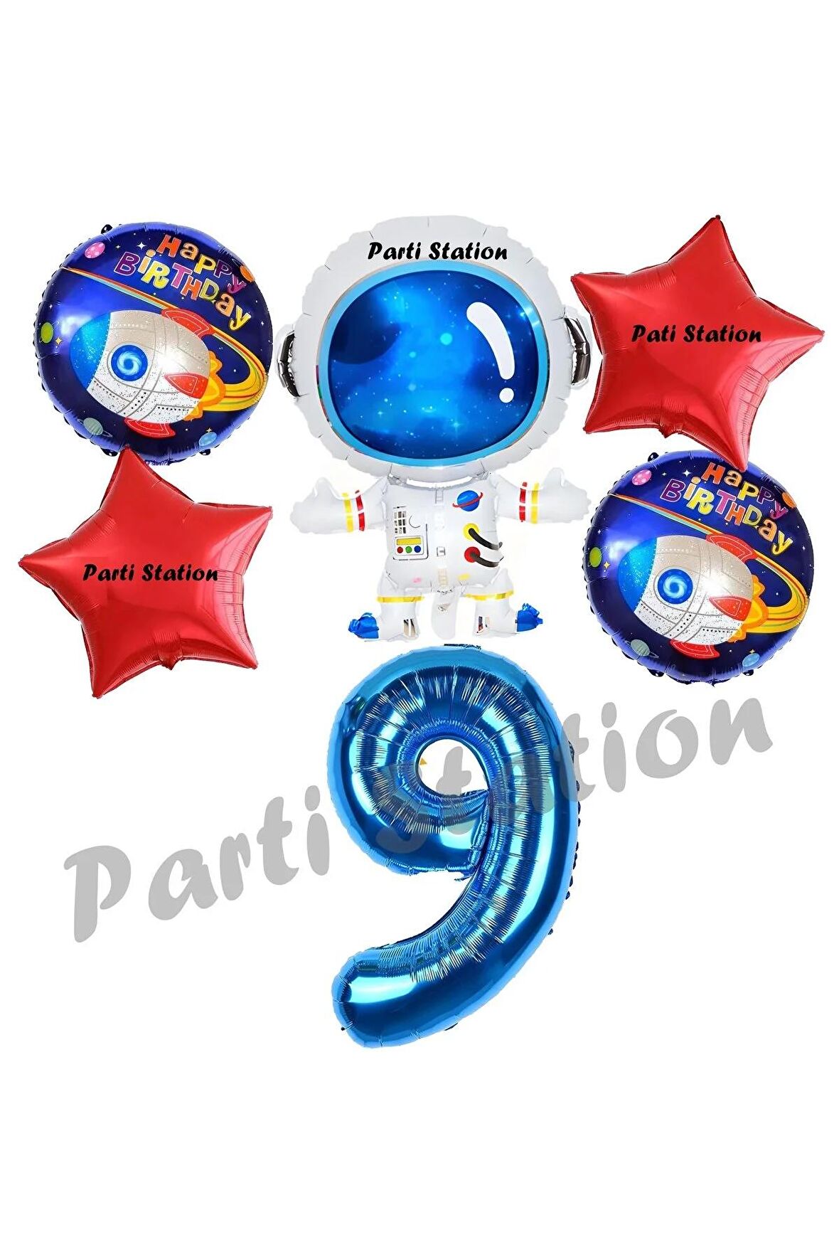 Galaksi Uzay Astronot Konsept 9 Yaş Balon Set Uzay Astronot ve Yıldız Balon Doğum Günü Balon Set