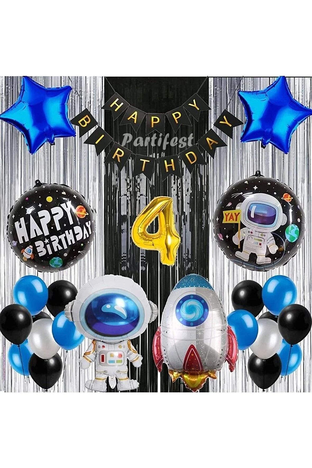 Kozmik Uzay 4 Yaş Balon Seti Galaksi Konsept Helyum Balon Set Astronot Uzay Mekiği Doğum Günü Set