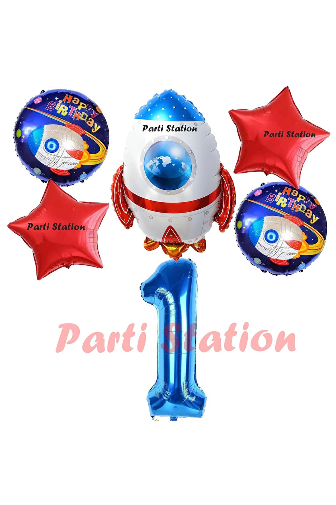 Uzay Konsept Roket Balon 1 Yaş Doğum Günü Set Uzay Konsept Balon Rakam Balon Set
