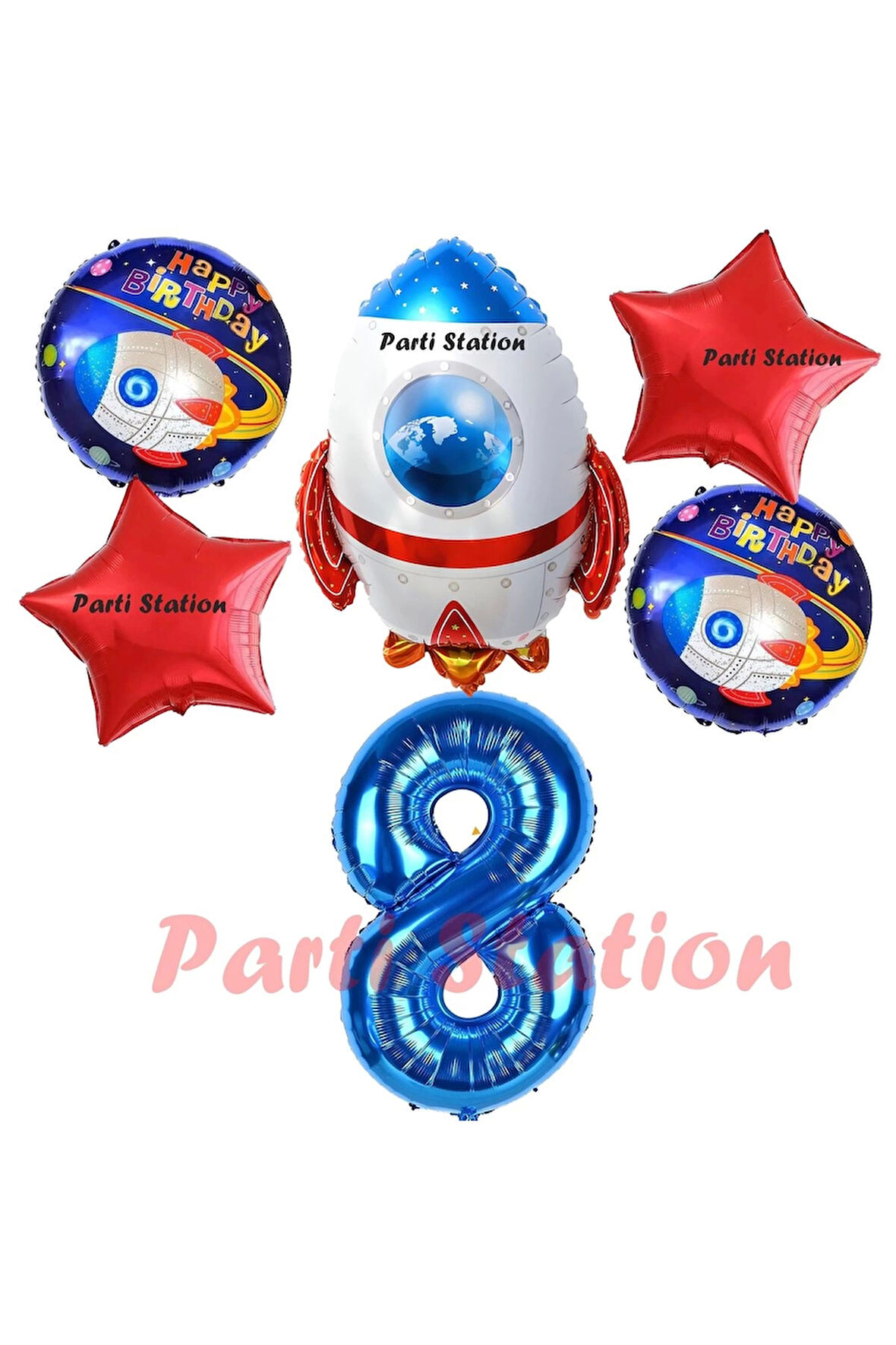 Uzay Konsept Roket Balon 1 Yaş Doğum Günü Set Uzay Konsept Balon Rakam Balon Set
