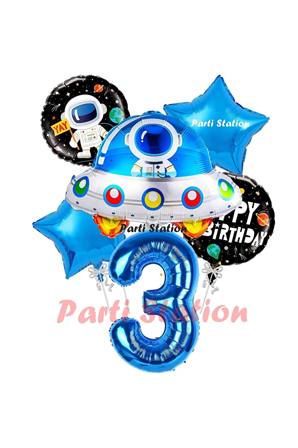 Uzay Aracı Roket Balon 3 Yaş Doğum Günü Set Uzay Konsept Balon Rakam Balon Set