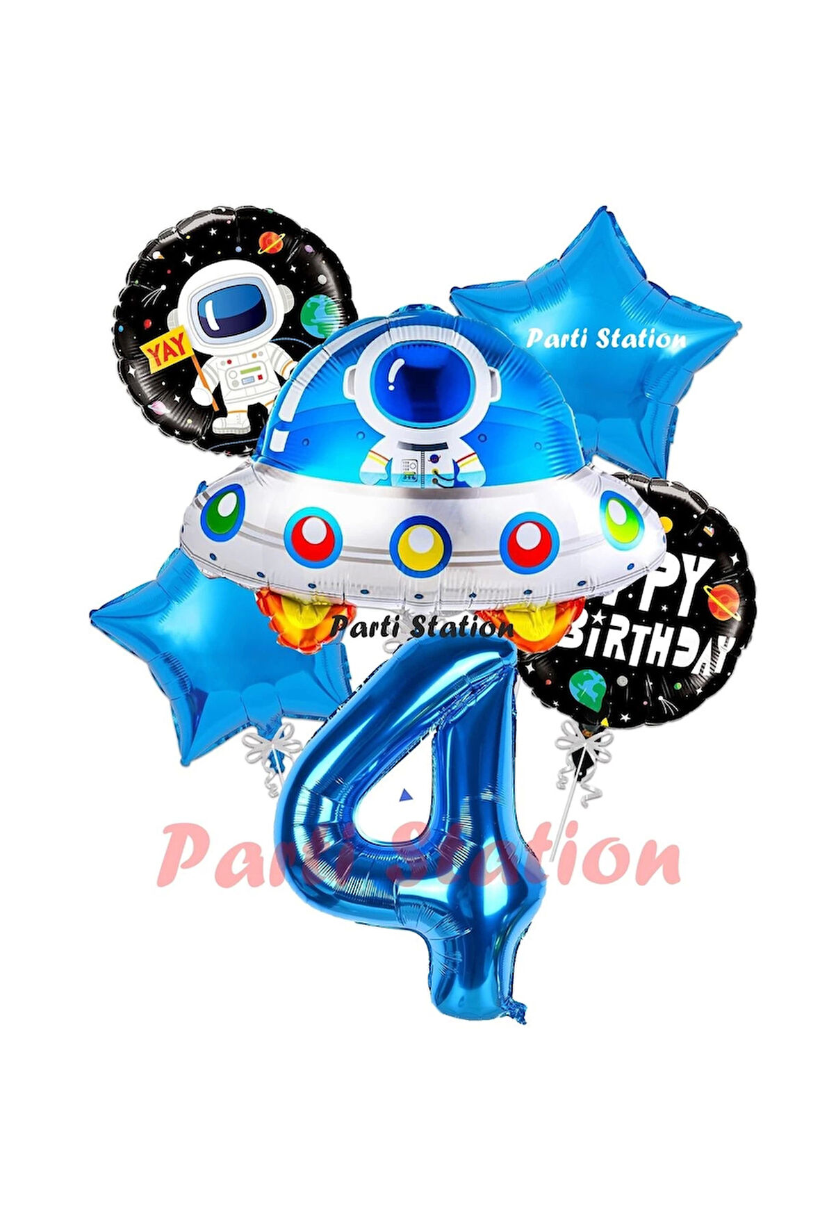 Uzay Aracı Roket Balon 3 Yaş Doğum Günü Set Uzay Konsept Balon Rakam Balon Set