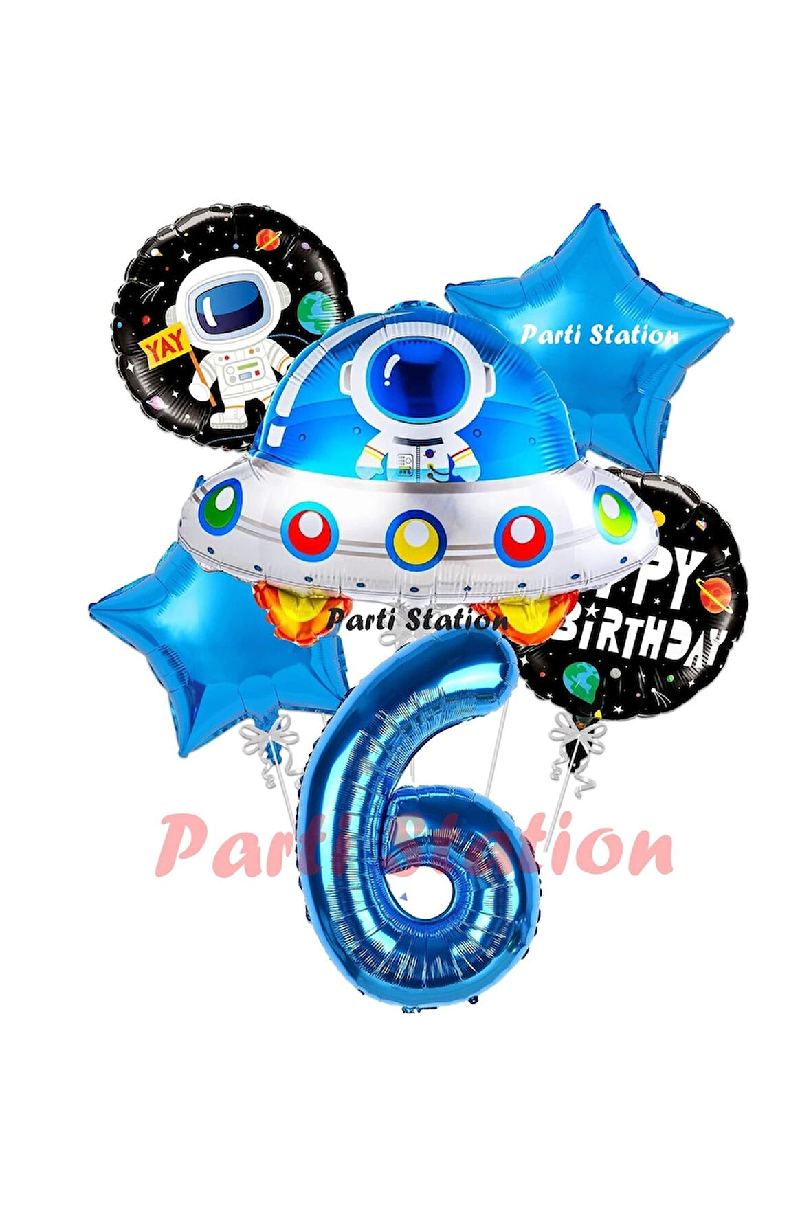 Uzay Aracı Roket Balon 3 Yaş Doğum Günü Set Uzay Konsept Balon Rakam Balon Set