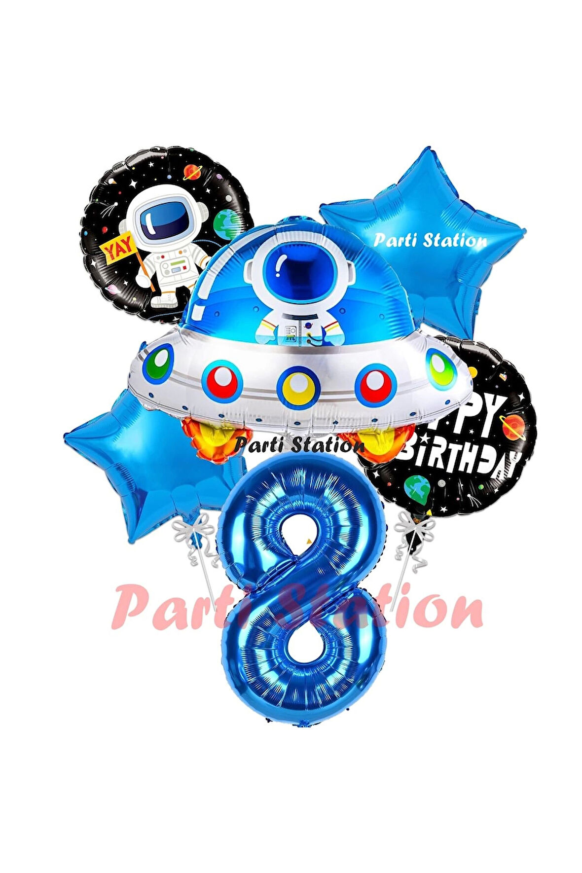Uzay Aracı Roket Balon 3 Yaş Doğum Günü Set Uzay Konsept Balon Rakam Balon Set