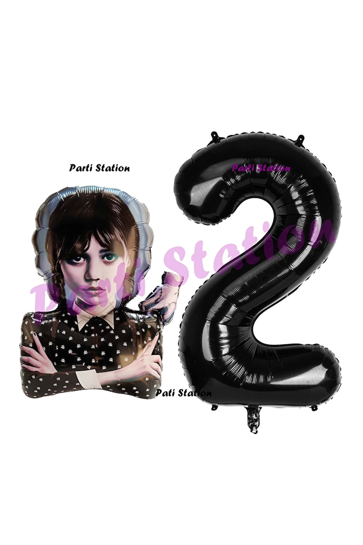 Wednesday 4 Yaş Balon ve Siyah Rakam Balon Doğum Günü Parti Set Wednesday Addams Balon